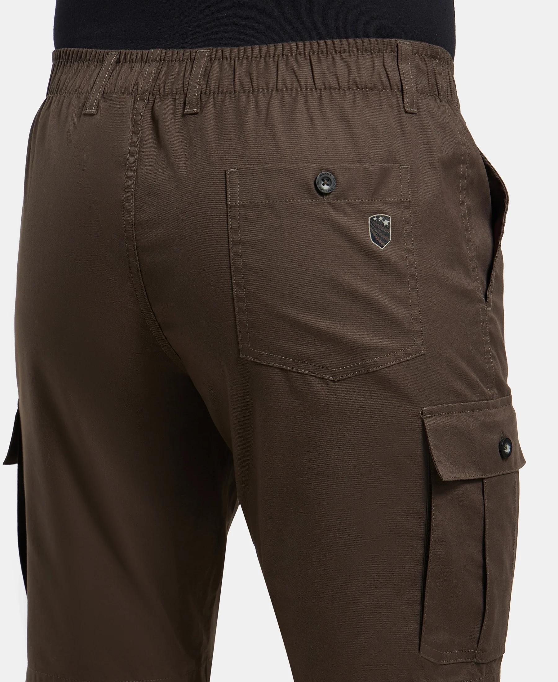 Super Combed Mercerised Cotton Woven Straight Fit Cargo Shorts - Black Olive - Image 6