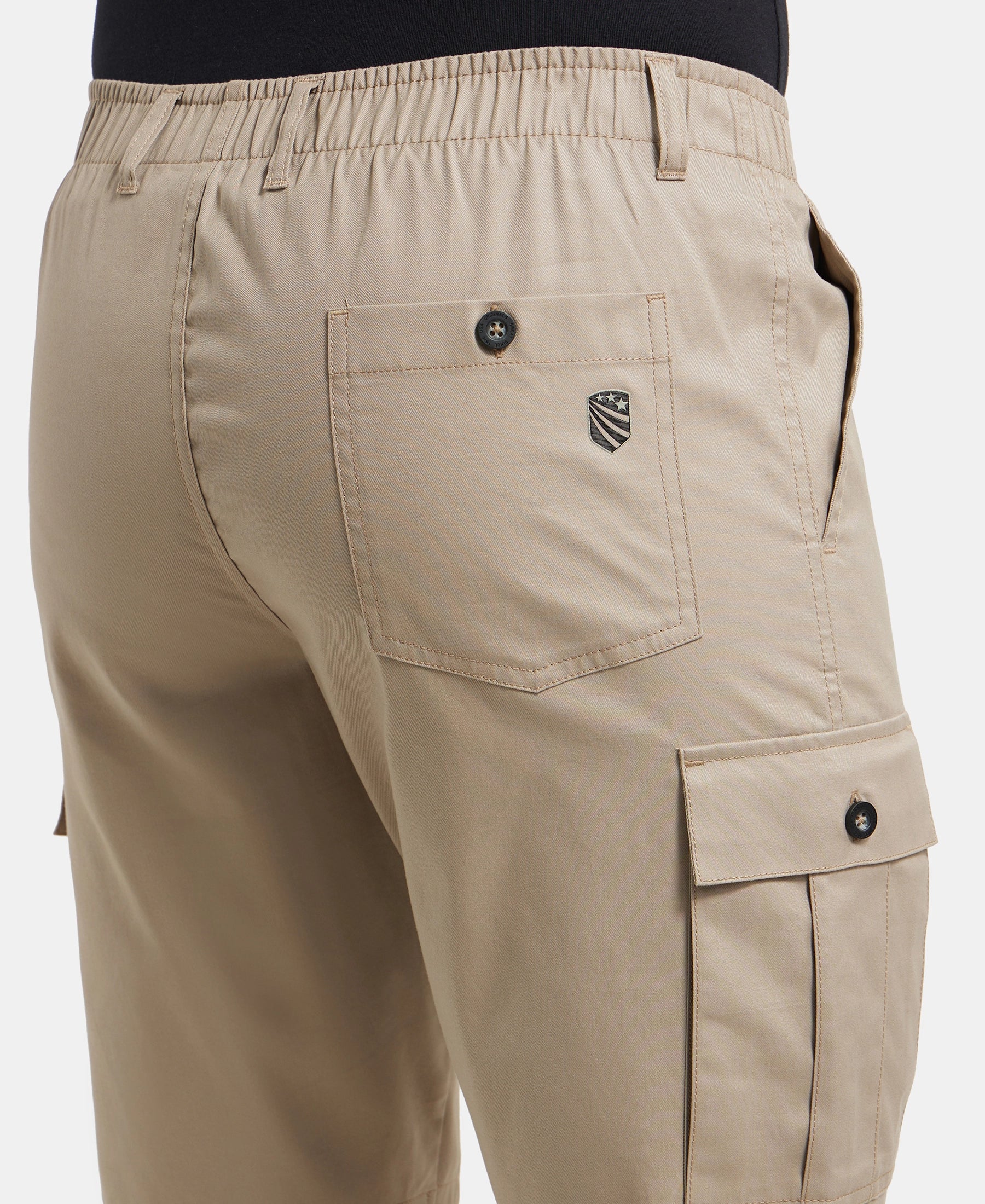 Super Combed Mercerised Cotton Woven Straight Fit Cargo Shorts - Khaki - Image 6