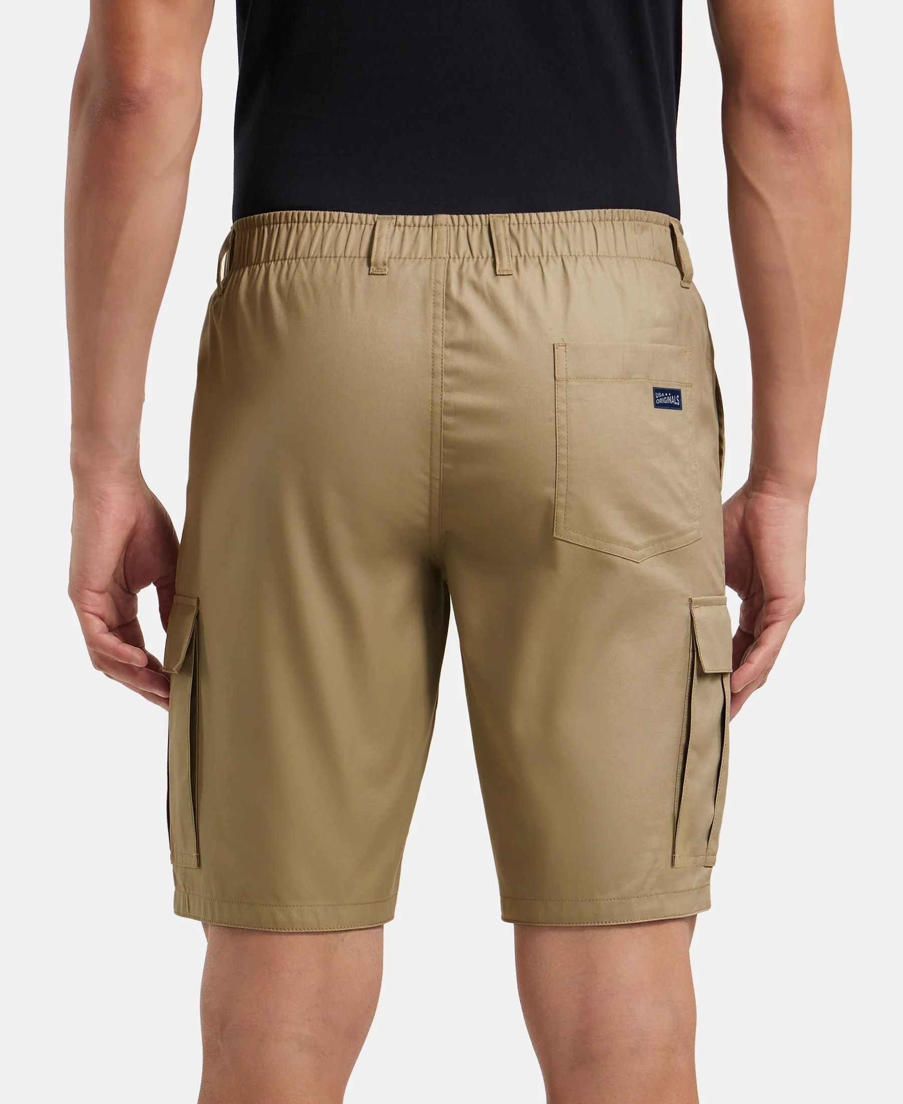 Super Combed Mercerised Cotton Woven Straight Fit Cargo Shorts - Sepia Tint - Image 3