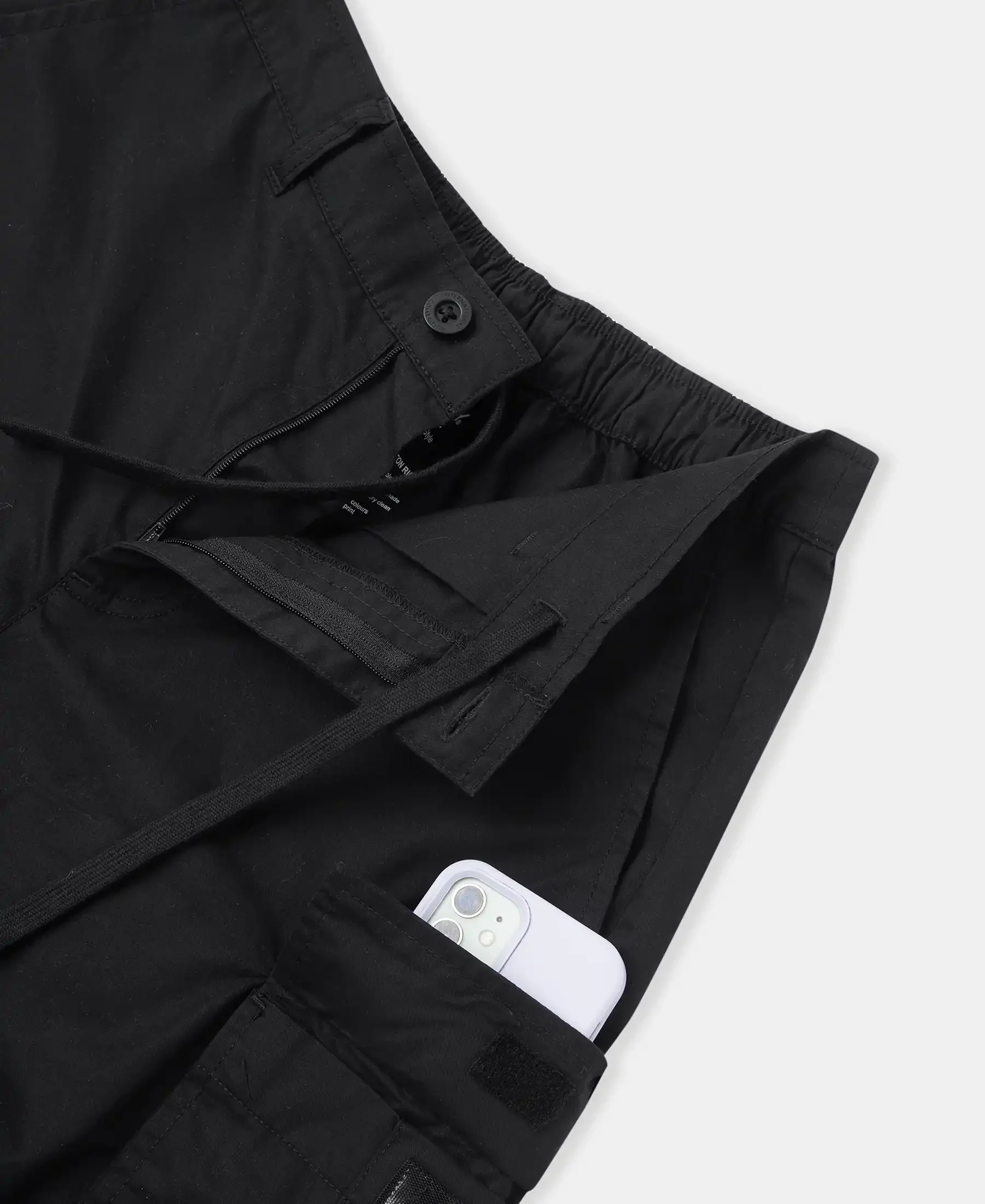 Super Combed Cotton Woven Straight Fit Cargo Shorts with Seven Pockets - Black - Image 10