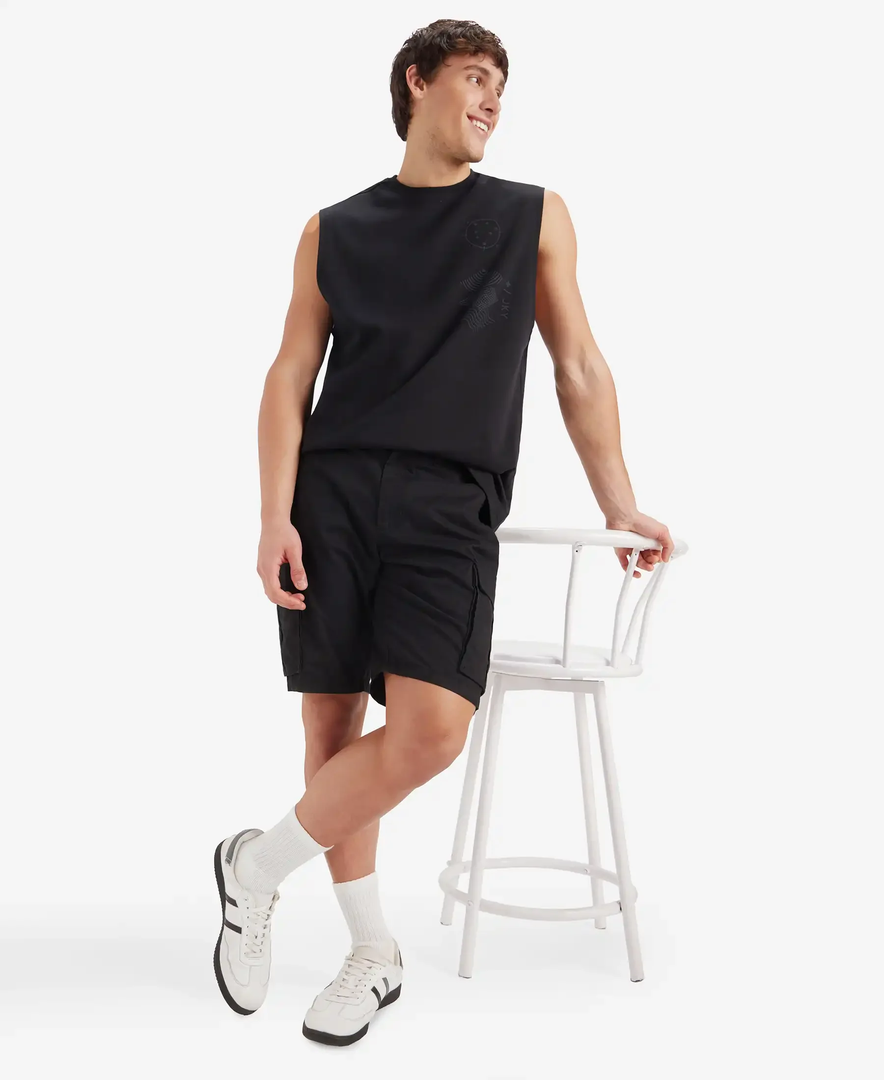 Super Combed Cotton Woven Straight Fit Cargo Shorts with Seven Pockets - Black - Image 3