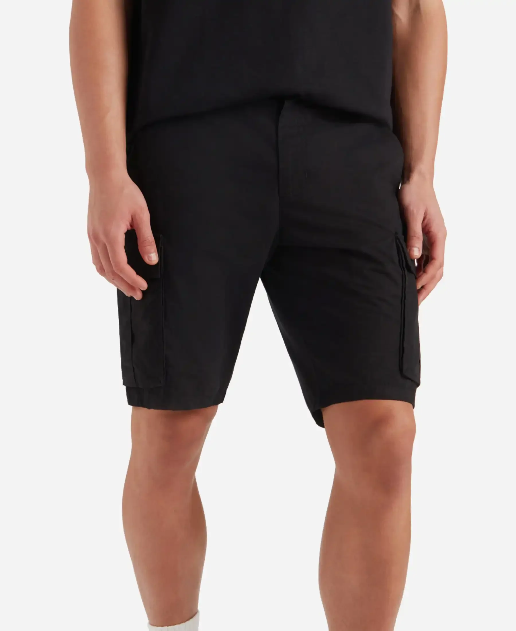 Super Combed Cotton Woven Straight Fit Cargo Shorts with Seven Pockets - Black - Image 4