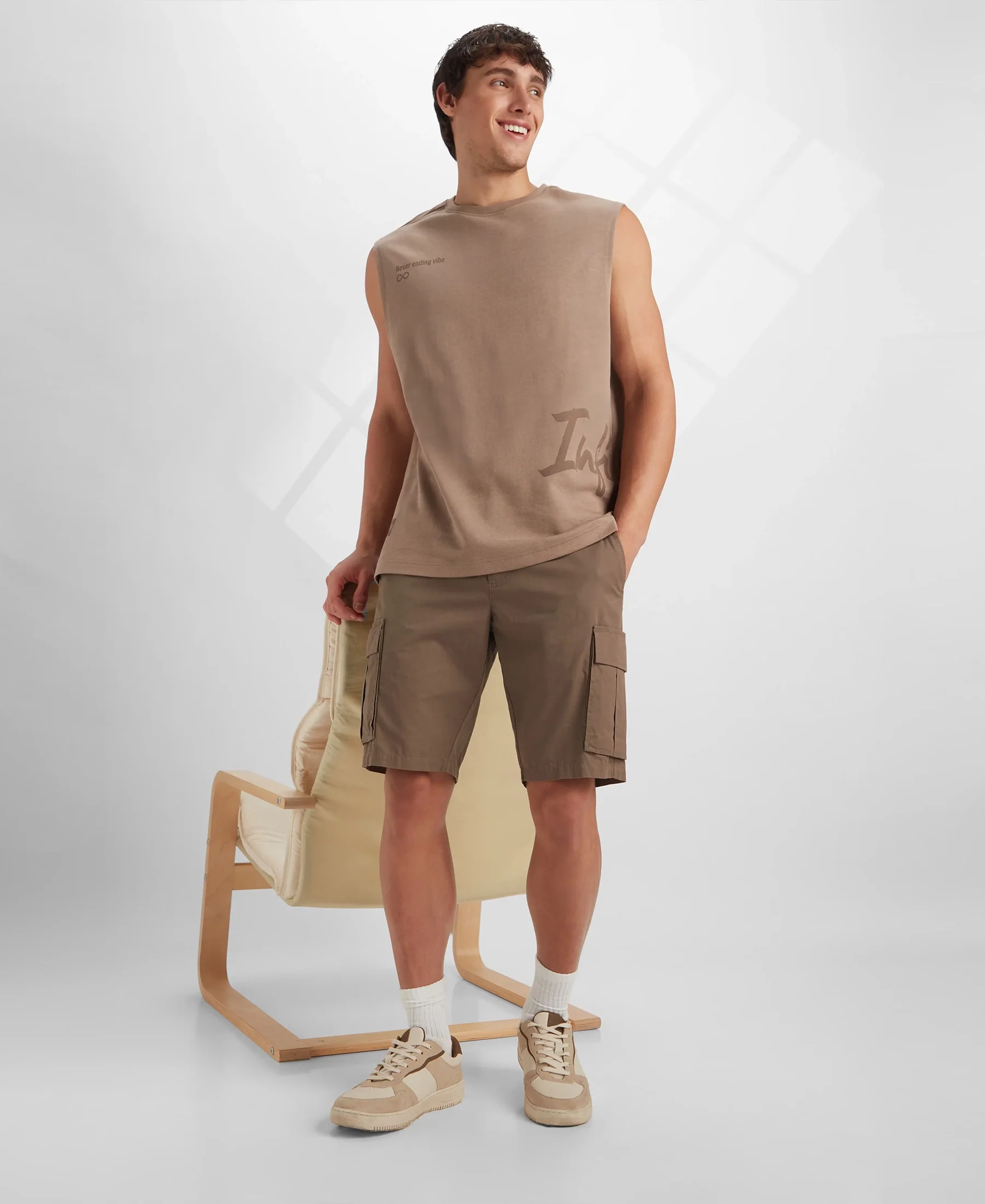 Super Combed Cotton Woven Straight Fit Cargo Shorts with Seven Pockets - Dark Khaki - Image 3