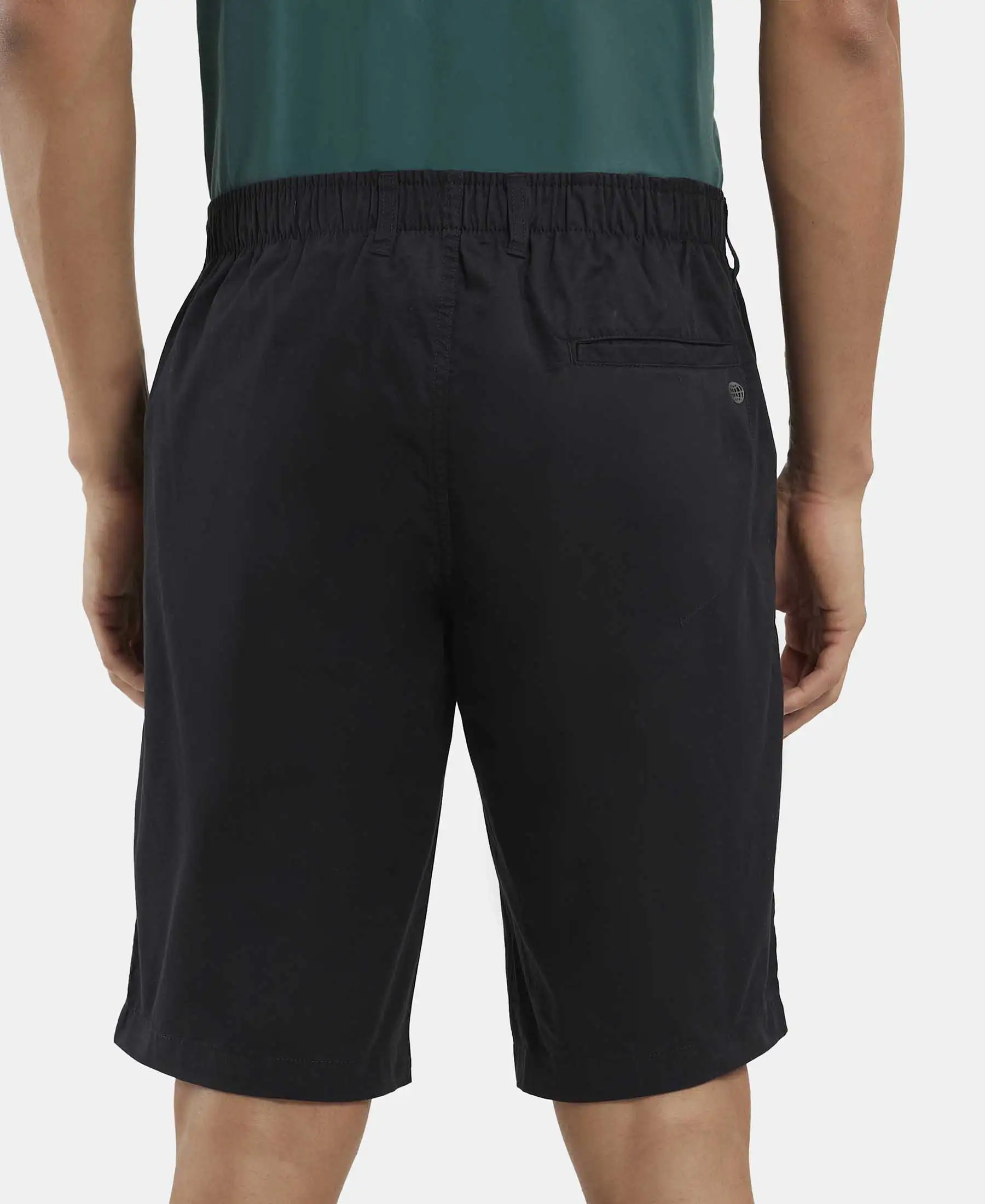Super Combed Mercerised Cotton Woven Straight Fit Shorts with Side Pockets - Black - Image 3