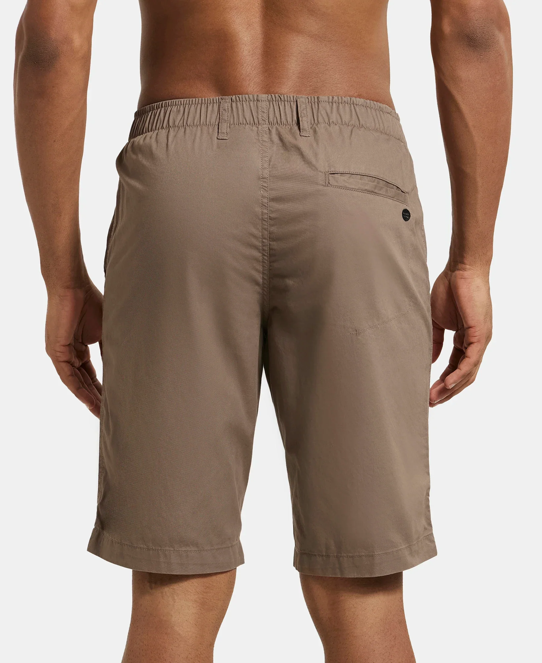 Super Combed Mercerised Cotton Woven Straight Fit Shorts with Side Pockets - Dark Khaki - Image 3