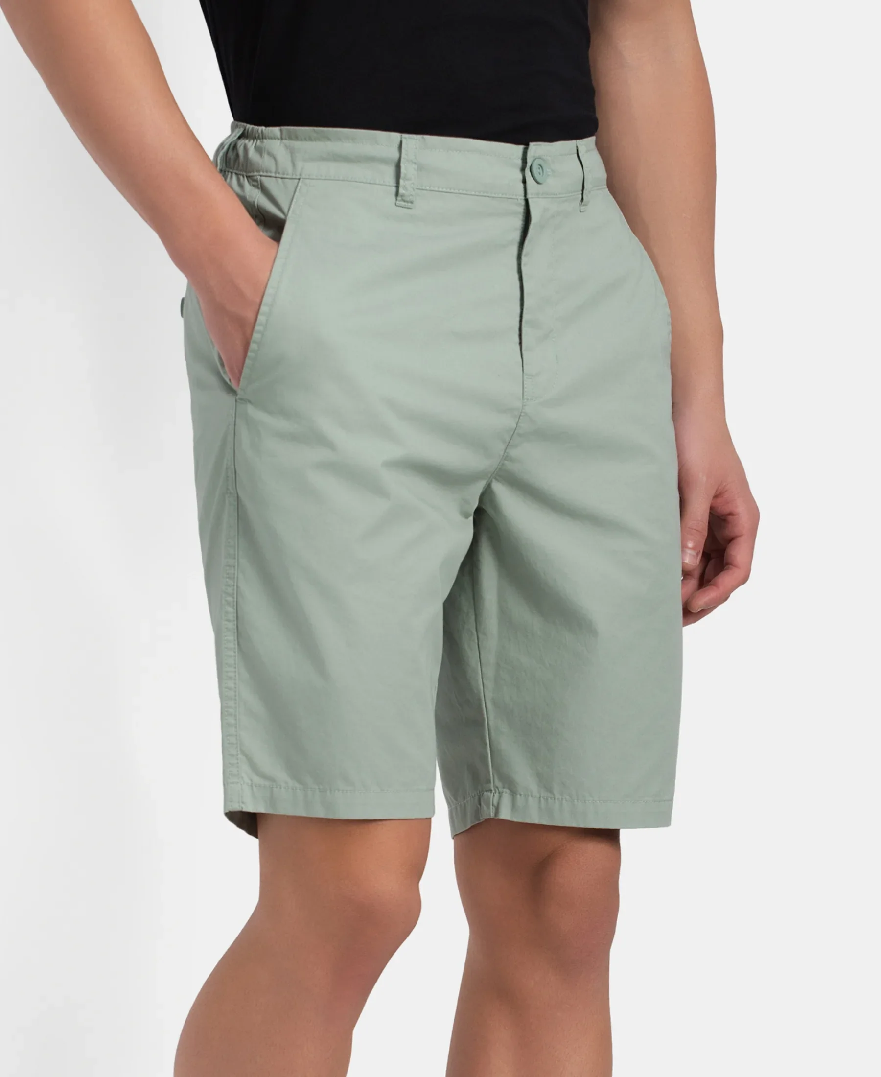 Super Combed Mercerised Cotton Woven Straight Fit Shorts with Side Pockets - Iceberg Green - Image 2