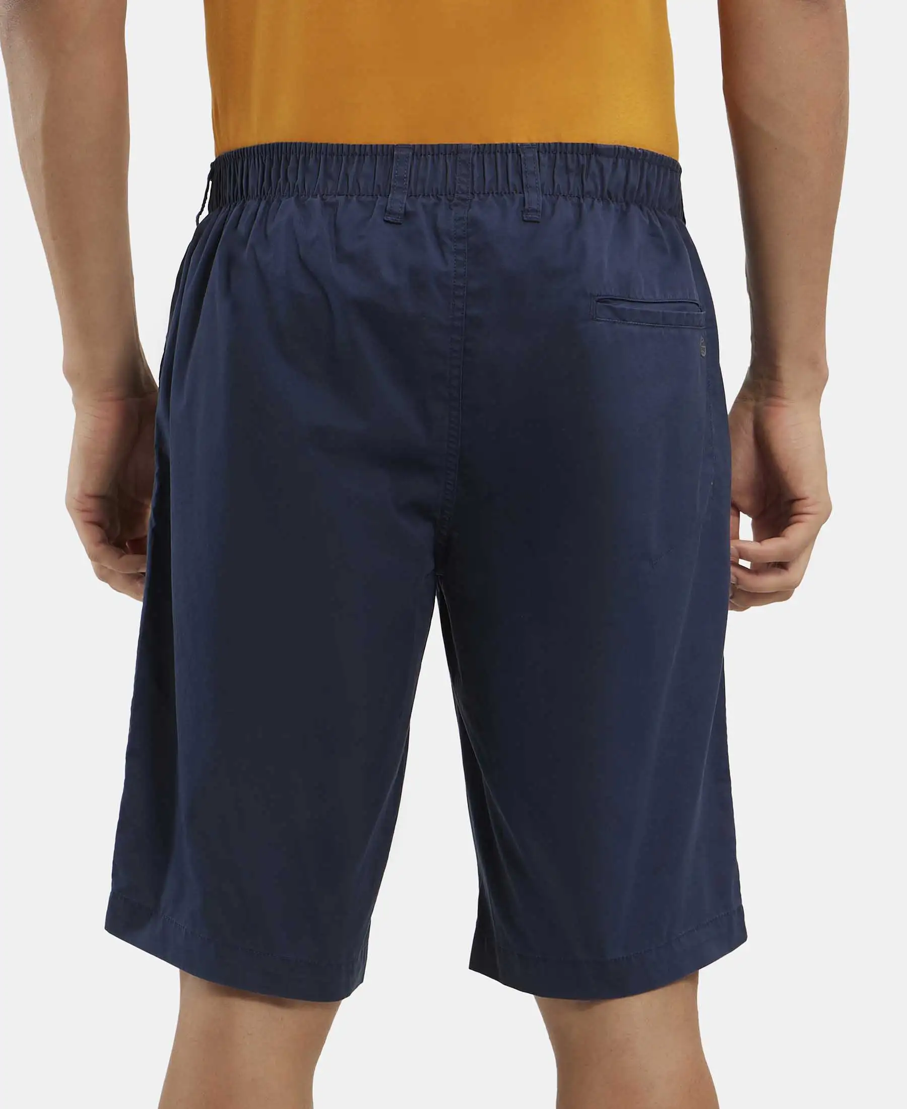 Super Combed Mercerised Cotton Woven Straight Fit Shorts with Side Pockets - Navy - Image 3