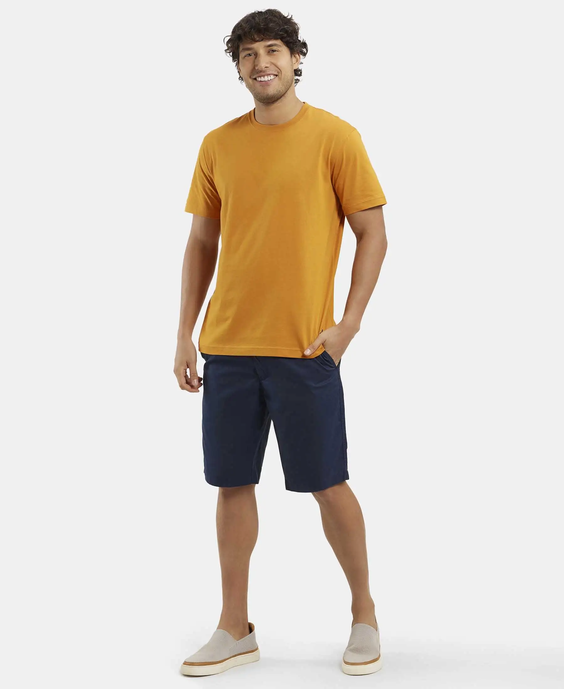 Super Combed Mercerised Cotton Woven Straight Fit Shorts with Side Pockets - Navy - Image 4
