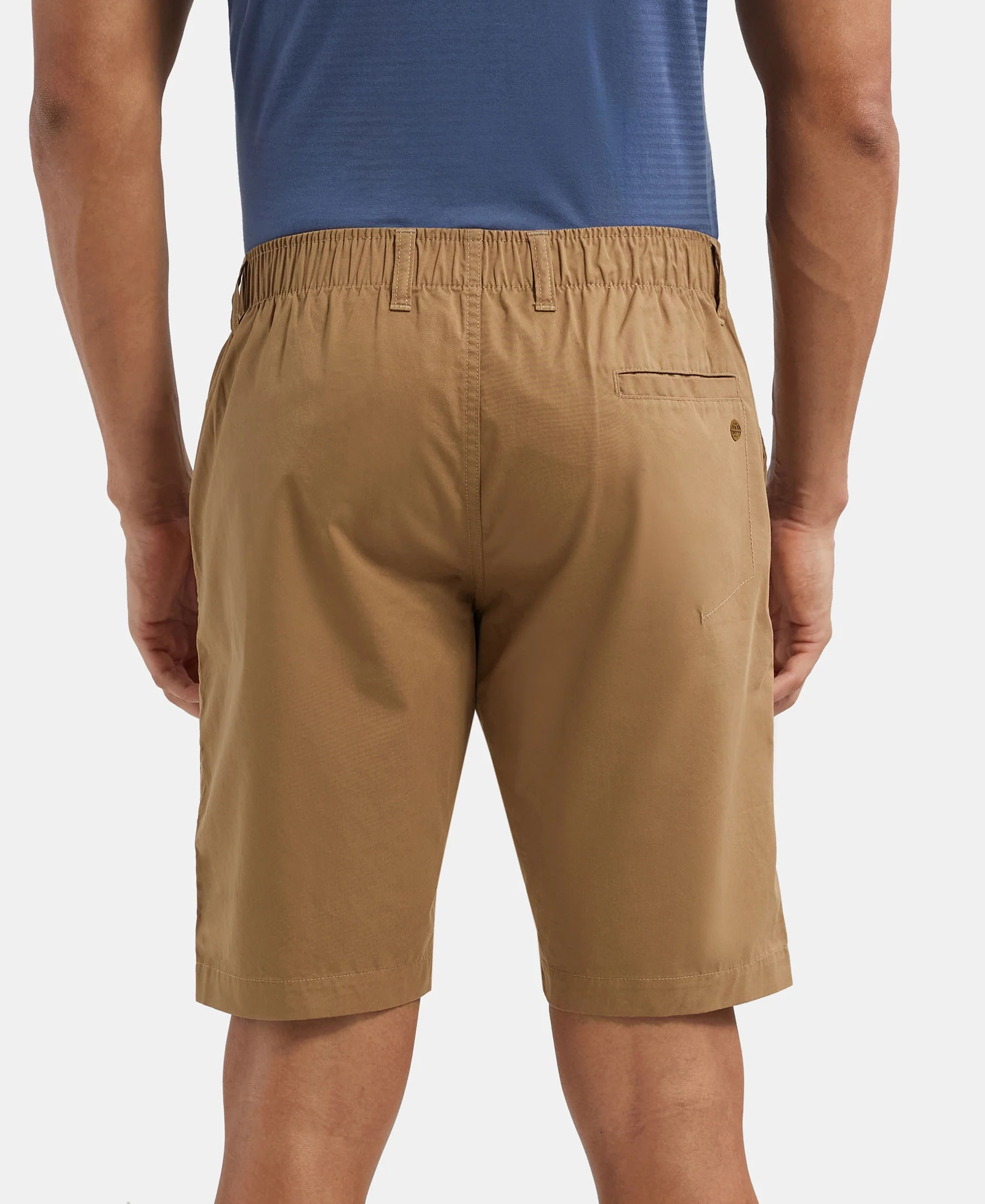 Super Combed Mercerised Cotton Woven Straight Fit Shorts with Side Pockets - Sepia Tint - Image 3