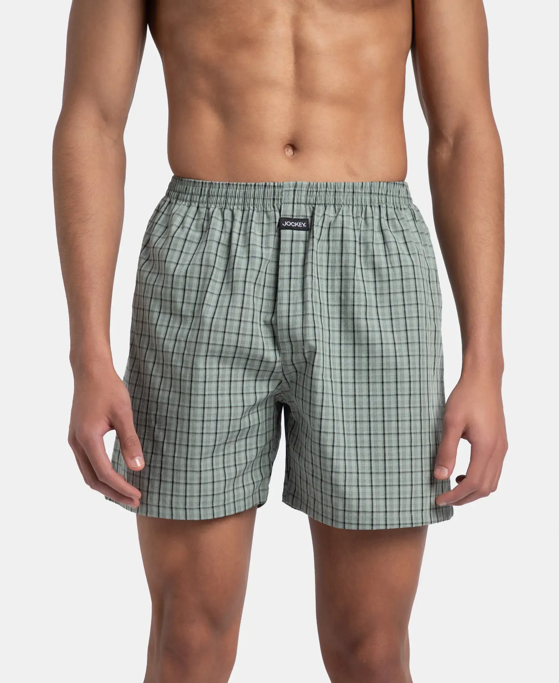 Super Combed Mercerized Cotton Woven Checkered Boxer Shorts with Back Pocket - Black & Slate (Pack of 2) - Image 10