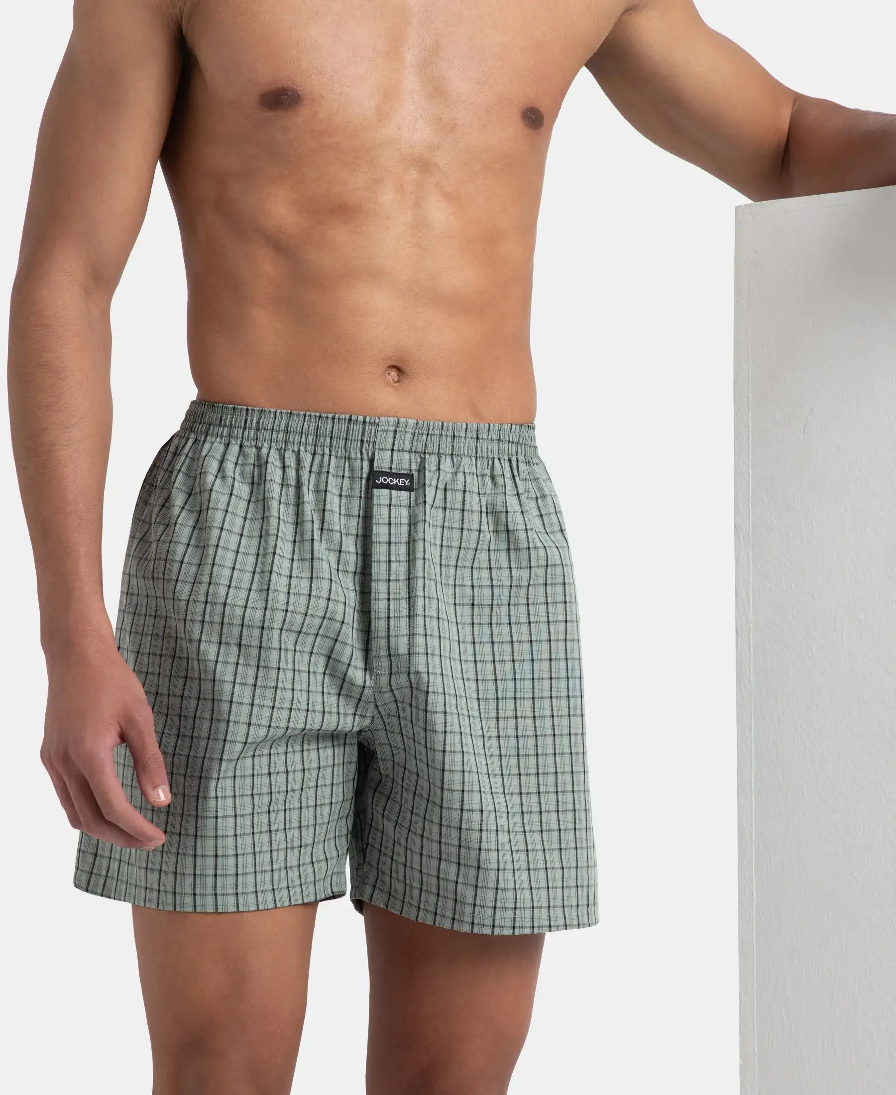 Super Combed Mercerized Cotton Woven Checkered Boxer Shorts with Back Pocket - Black & Slate (Pack of 2) - Image 14