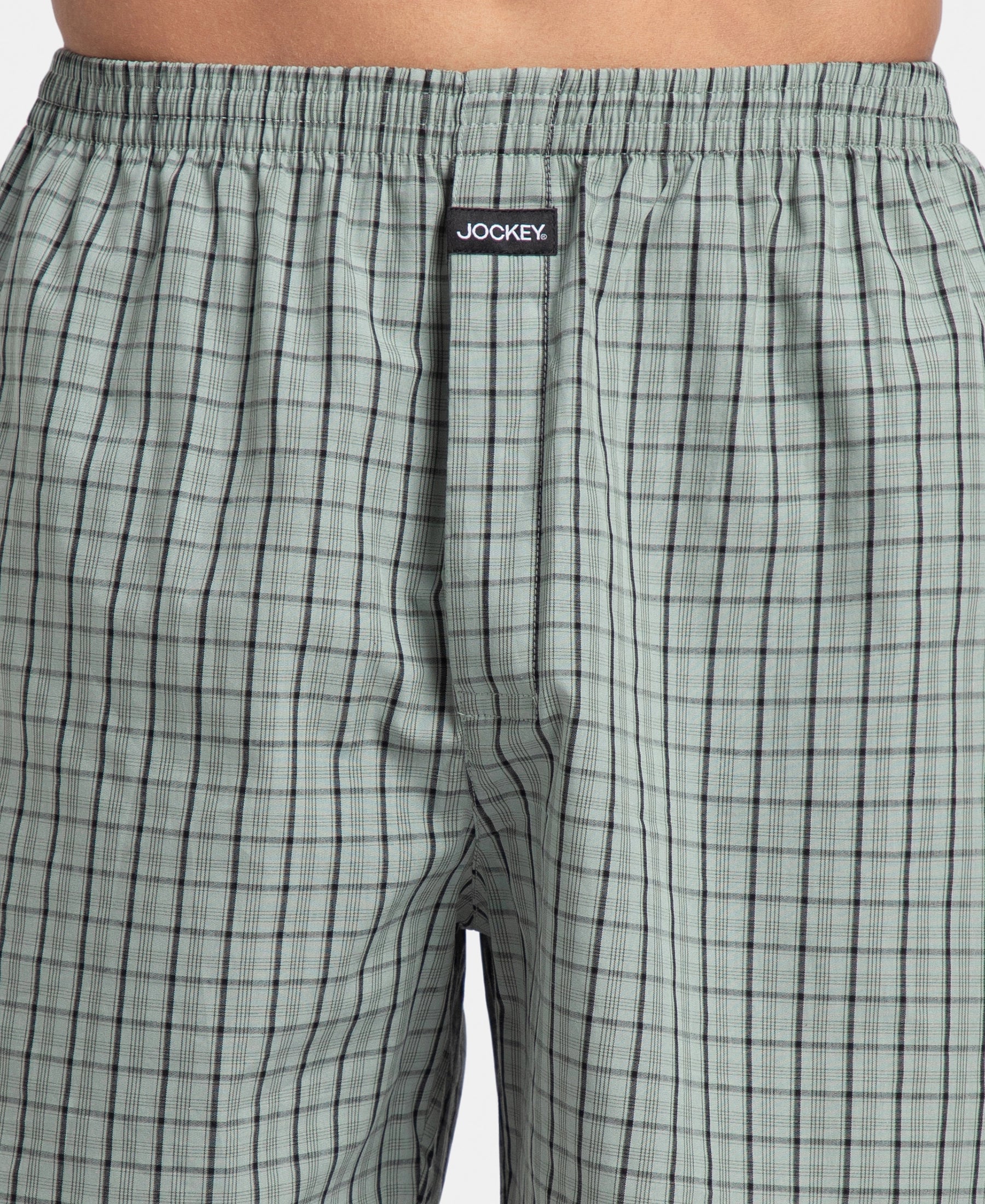 Super Combed Mercerized Cotton Woven Checkered Boxer Shorts with Back Pocket - Black & Slate (Pack of 2) - Image 15
