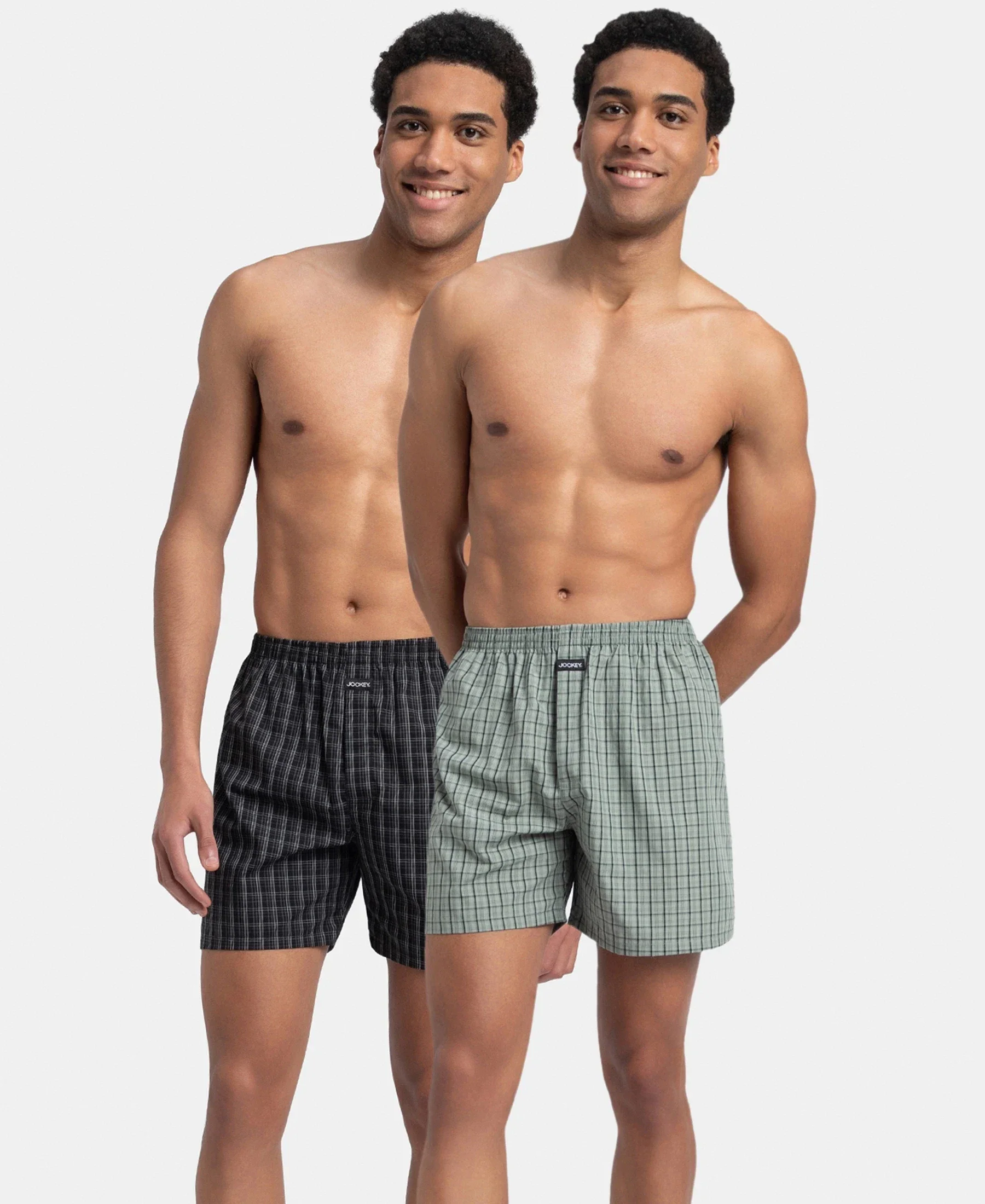 Super Combed Mercerized Cotton Woven Checkered Boxer Shorts with Back Pocket - Black & Slate (Pack of 2) - Image 5