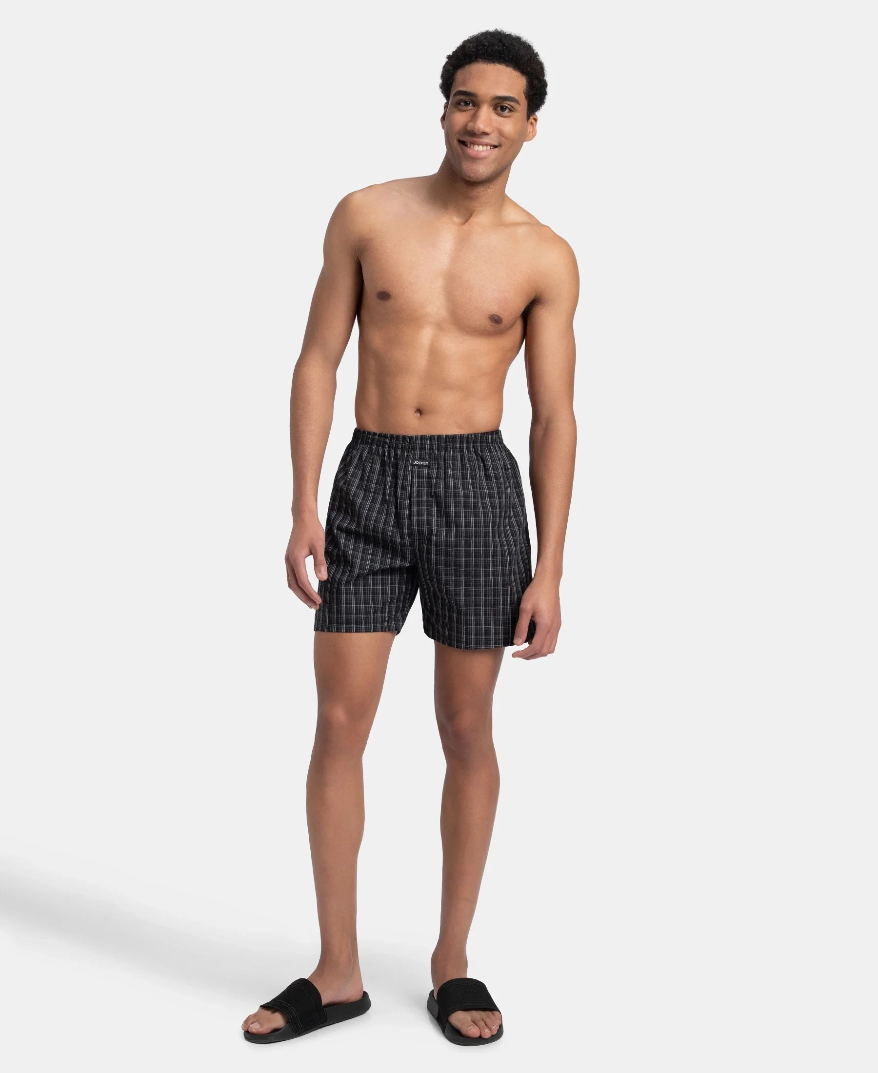 Super Combed Mercerized Cotton Woven Checkered Boxer Shorts with Back Pocket - Black & Slate (Pack of 2) - Image 6