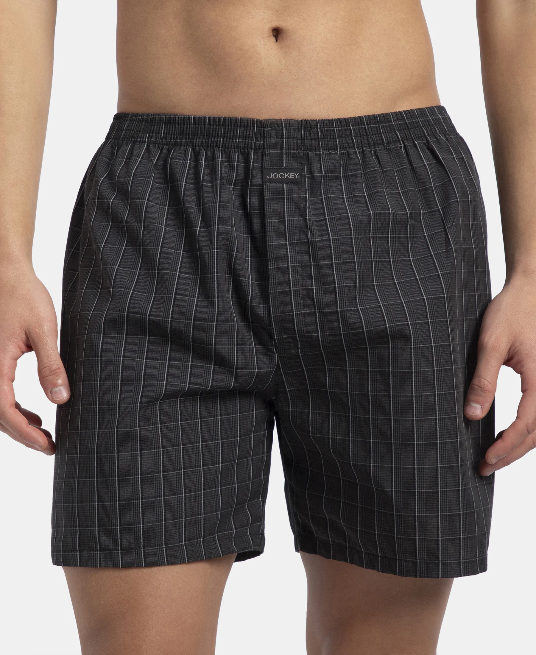 Super Combed Mercerized Cotton Woven Checkered Boxer Shorts with Back Pocket - Grey & Black New (Pack of 2) - Image 13