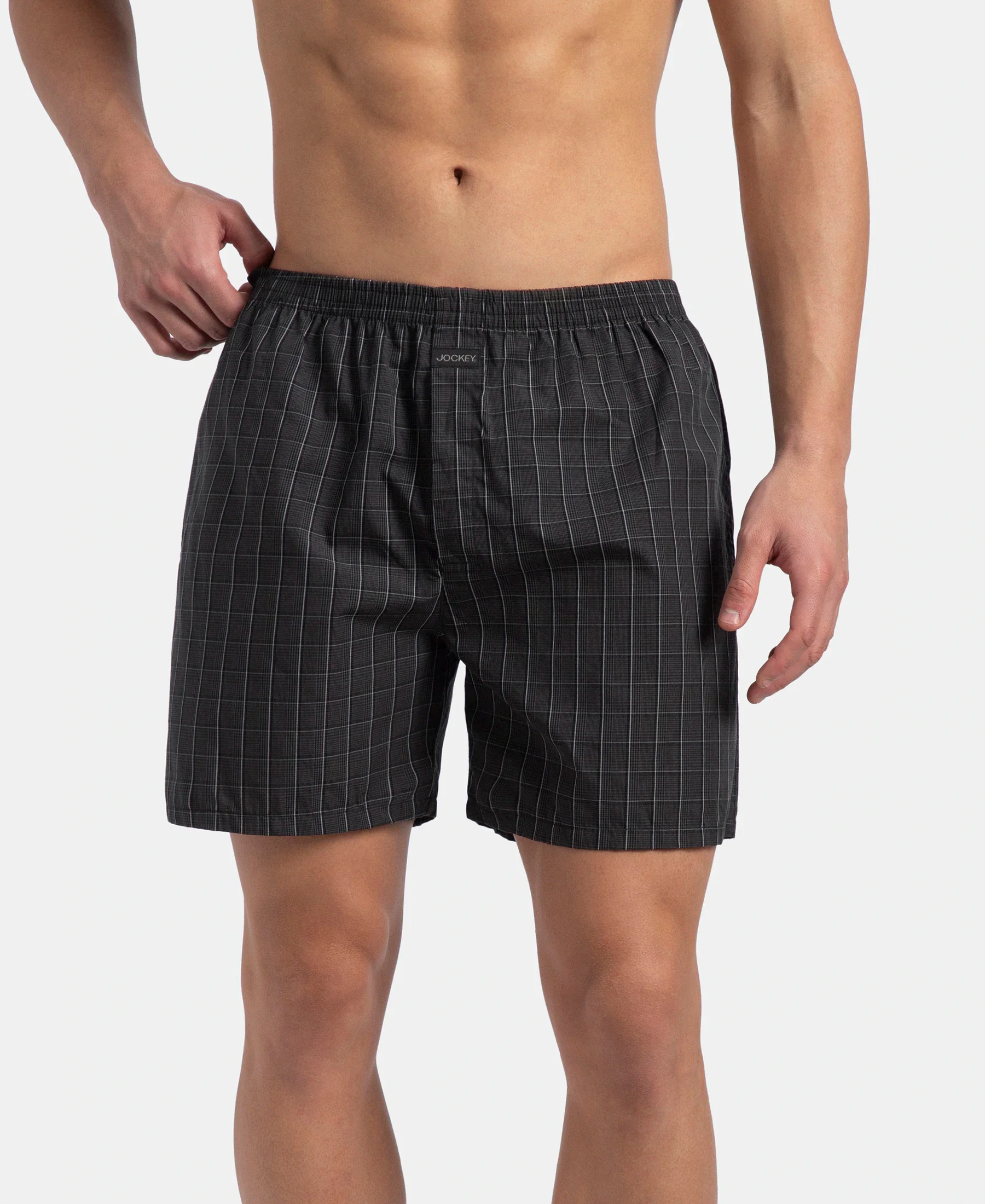 Super Combed Mercerized Cotton Woven Checkered Boxer Shorts with Back Pocket - Grey & Black New (Pack of 2) - Image 2