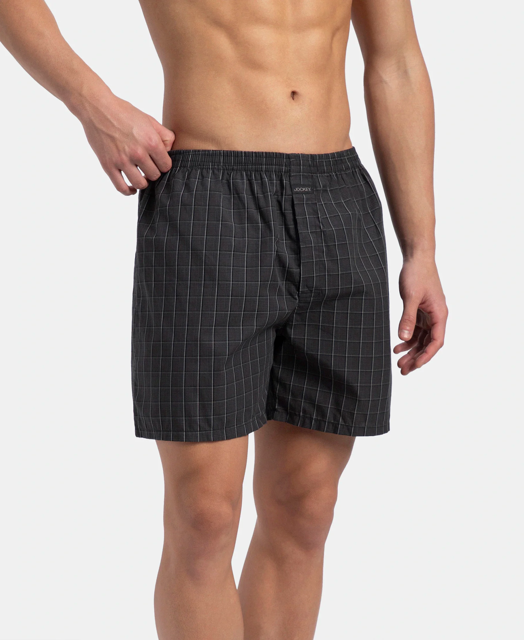 Super Combed Mercerized Cotton Woven Checkered Boxer Shorts with Back Pocket - Grey & Black New (Pack of 2) - Image 4
