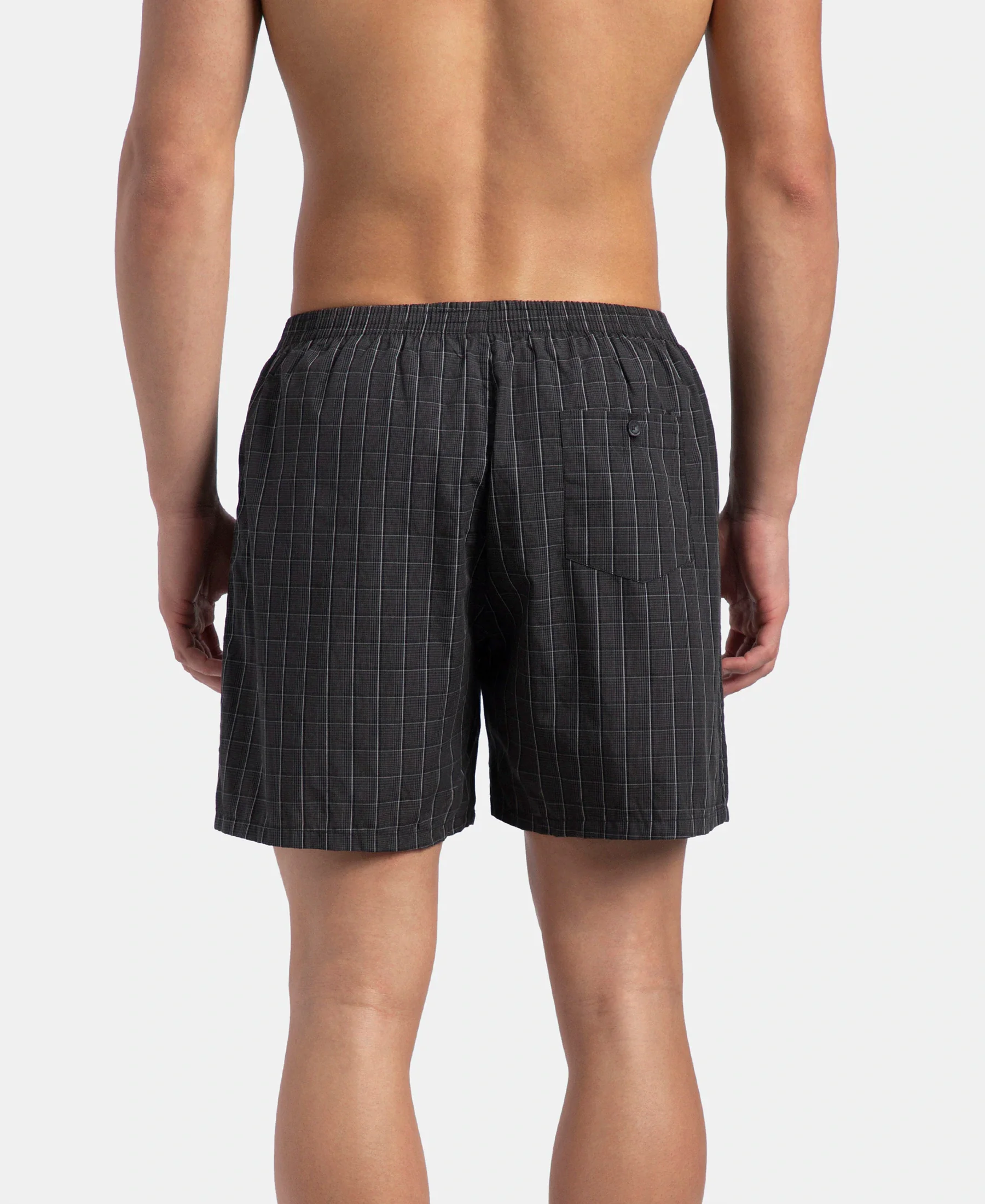 Super Combed Mercerized Cotton Woven Checkered Boxer Shorts with Back Pocket - Grey & Black New (Pack of 2) - Image 7
