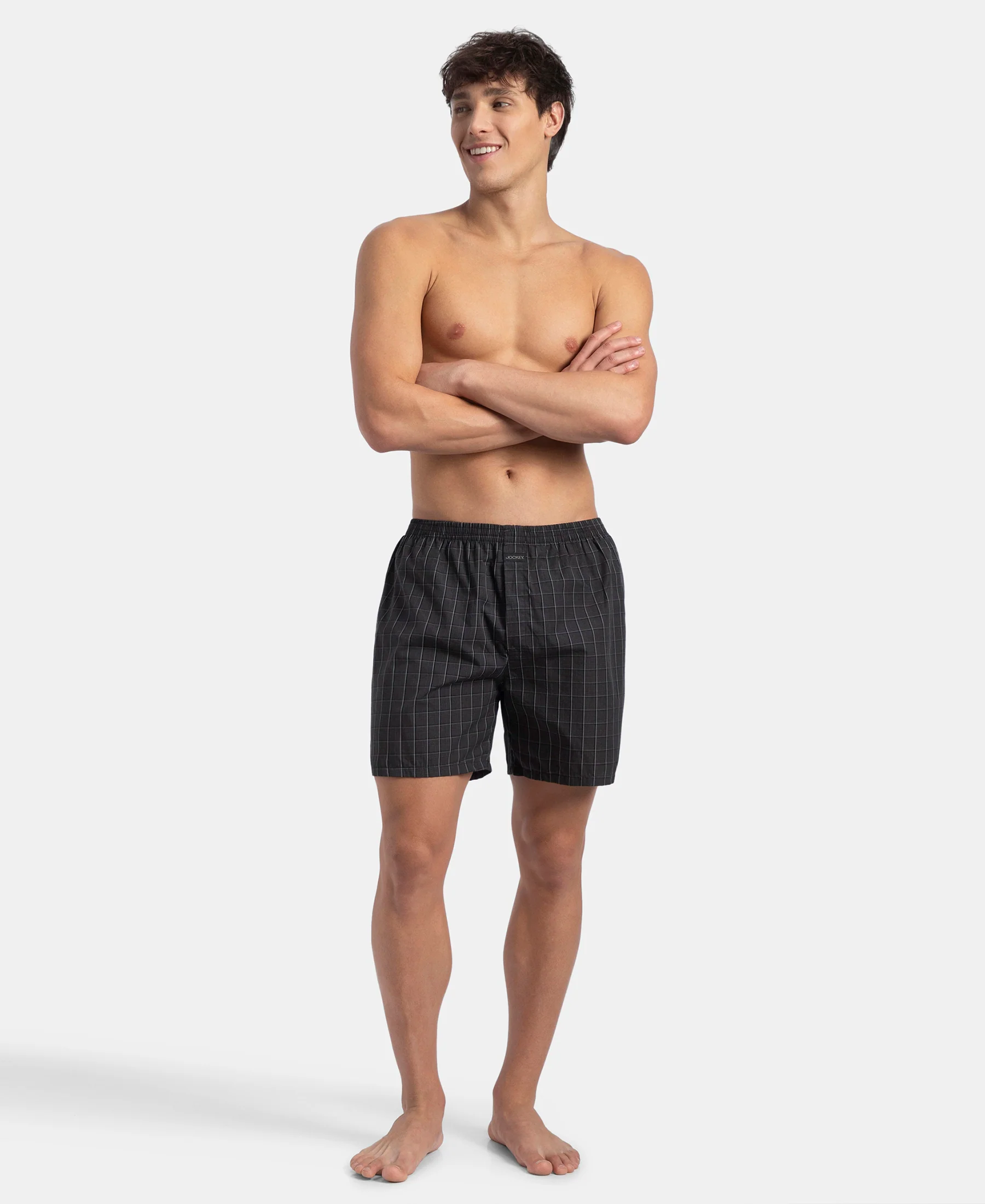 Super Combed Mercerized Cotton Woven Checkered Boxer Shorts with Back Pocket - Grey & Black New (Pack of 2) - Image 9