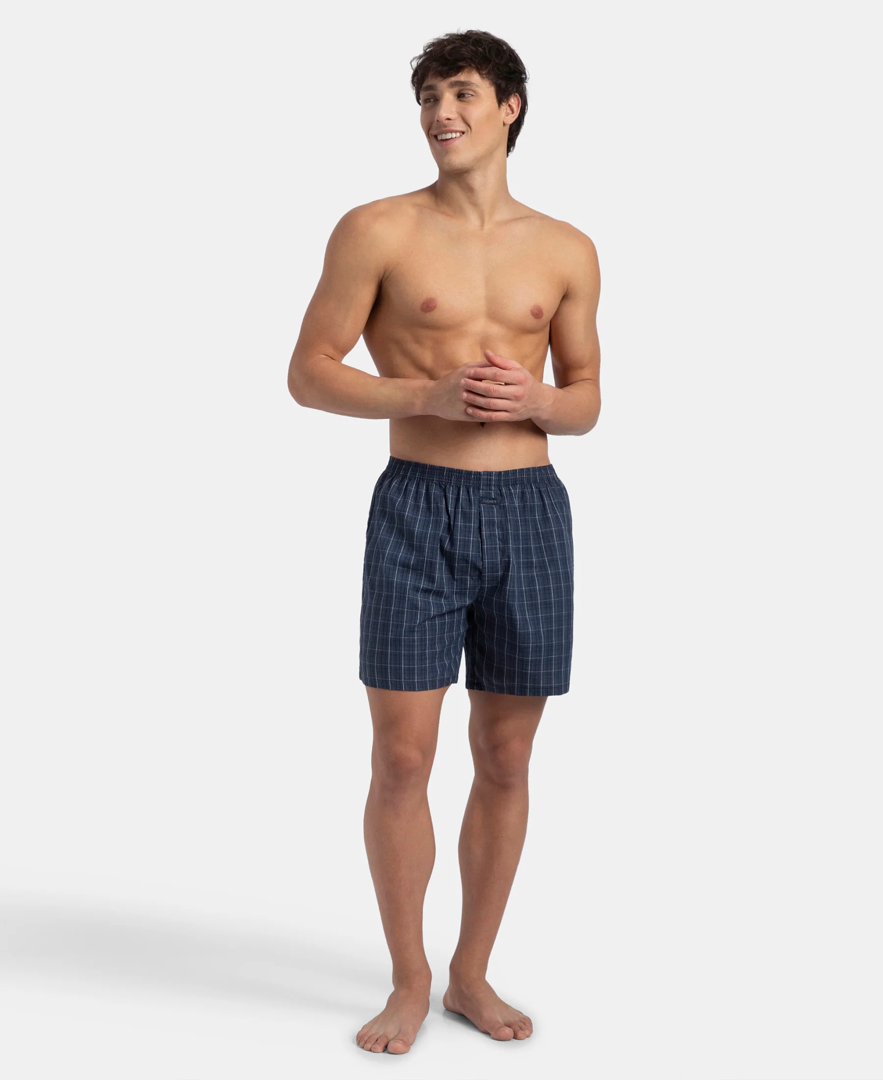 Super Combed Mercerized Cotton Woven Checkered Boxer Shorts with Back Pocket - Tawny Port & Vintage Indigo (Pack of 2) - Image 10