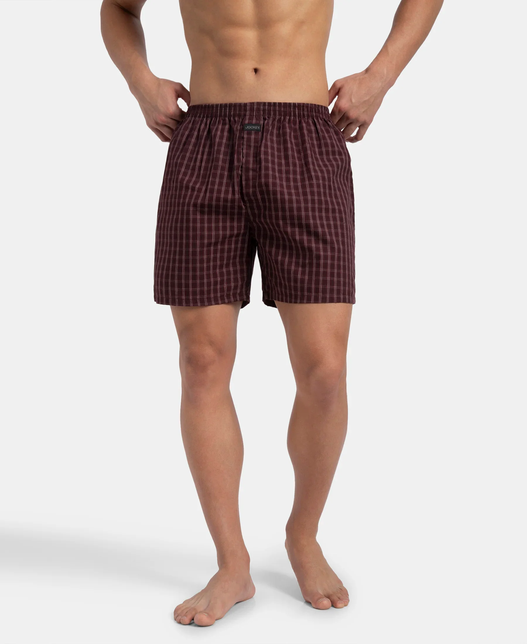 Super Combed Mercerized Cotton Woven Checkered Boxer Shorts with Back Pocket - Tawny Port & Vintage Indigo (Pack of 2) - Image 11
