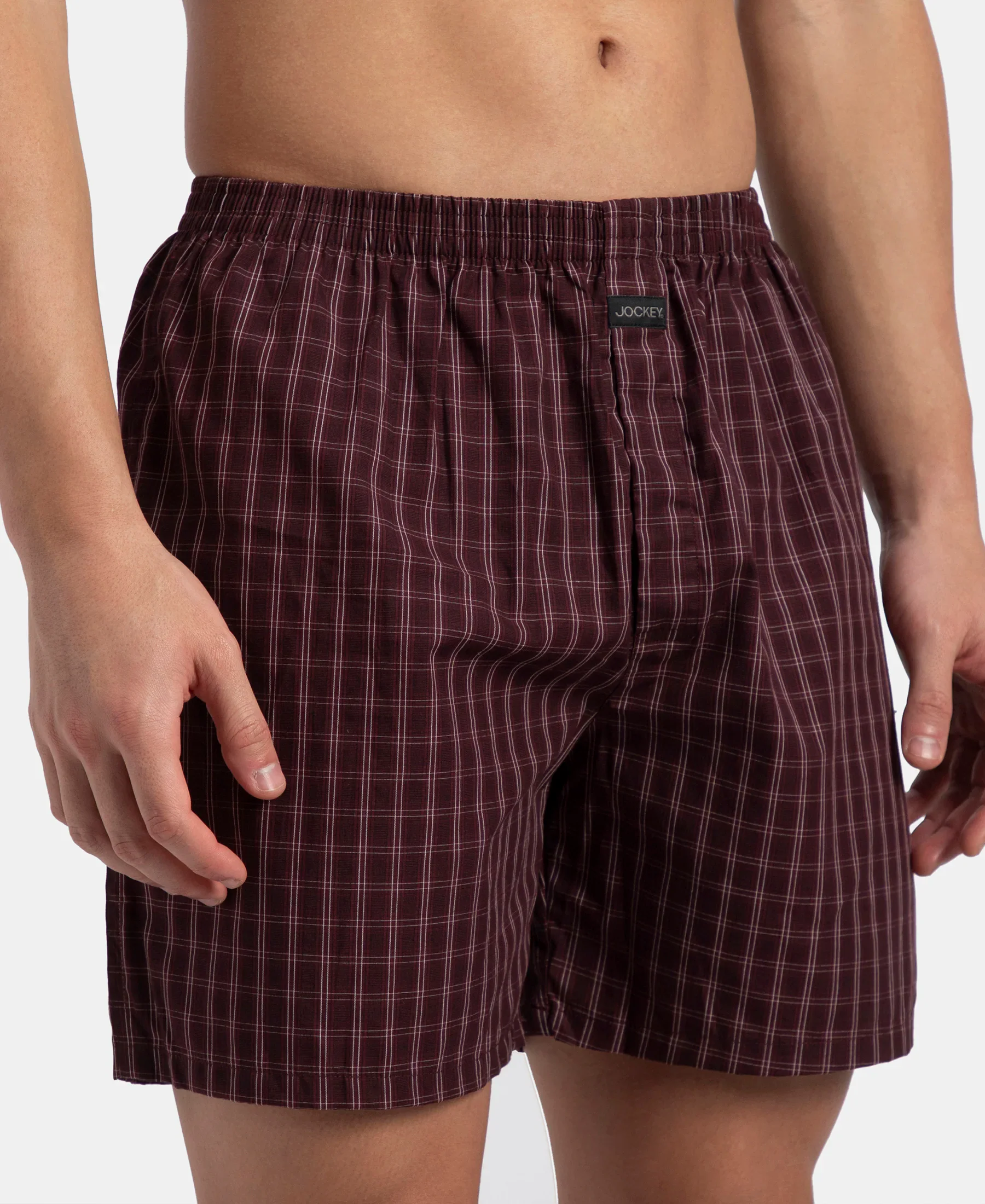 Super Combed Mercerized Cotton Woven Checkered Boxer Shorts with Back Pocket - Tawny Port & Vintage Indigo (Pack of 2) - Image 13