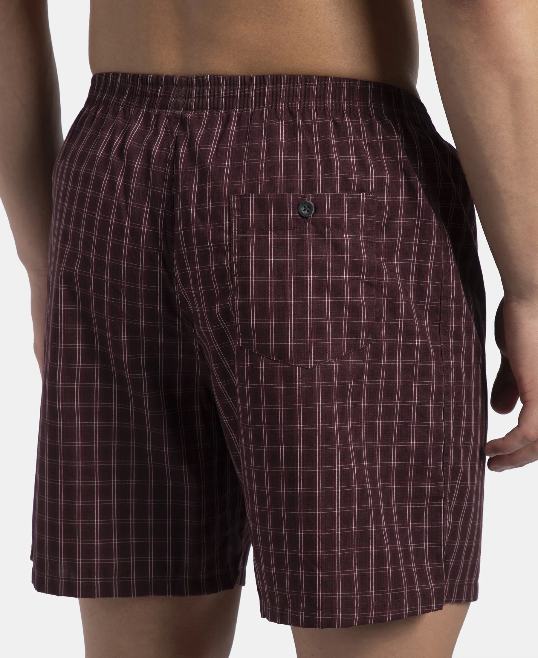 Super Combed Mercerized Cotton Woven Checkered Boxer Shorts with Back Pocket - Tawny Port & Vintage Indigo (Pack of 2) - Image 16