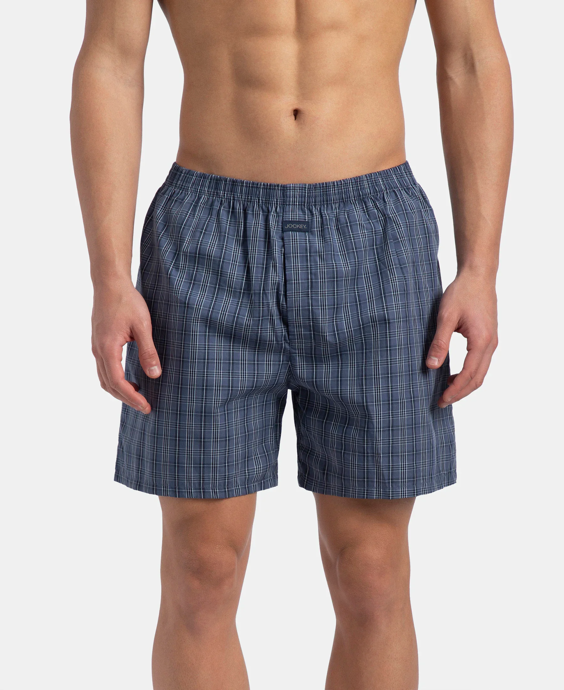 Super Combed Mercerized Cotton Woven Checkered Boxer Shorts with Back Pocket - Vintage Indigo & Black (Pack of 2) - Image 3