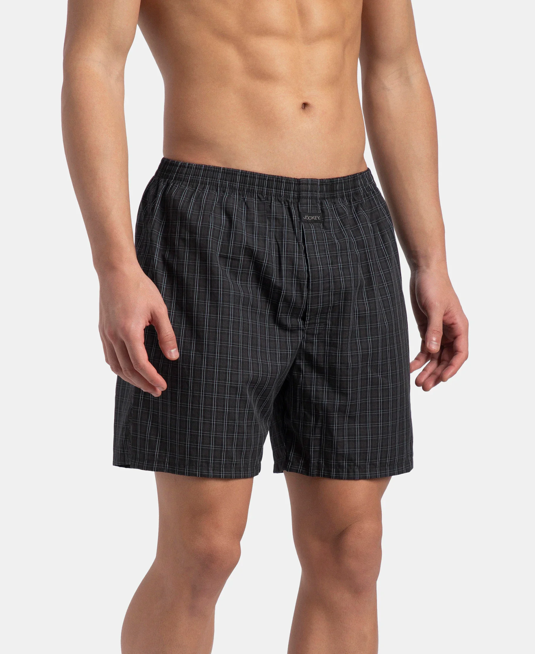 Super Combed Mercerized Cotton Woven Checkered Boxer Shorts with Back Pocket - Vintage Indigo & Black (Pack of 2) - Image 4