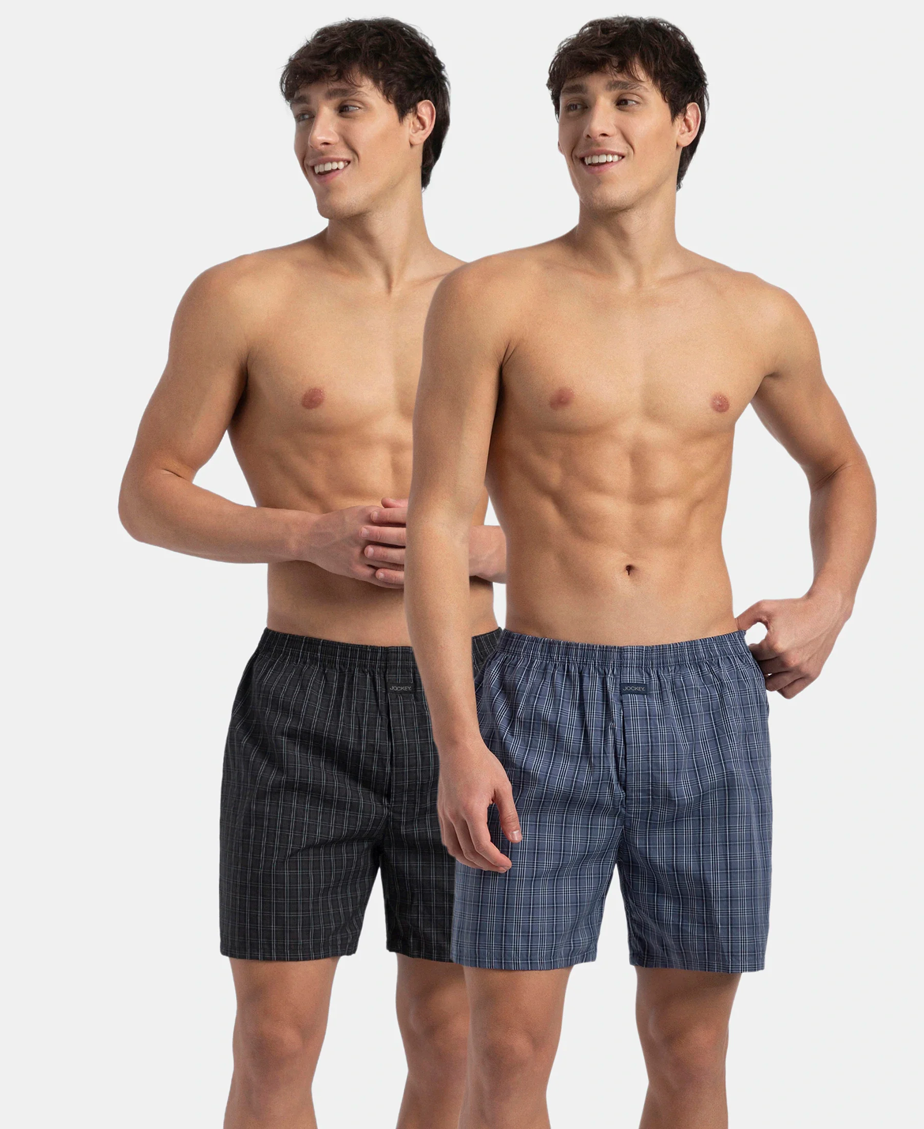 Super Combed Mercerized Cotton Woven Checkered Boxer Shorts with Back Pocket - Vintage Indigo & Black (Pack of 2) - Image 5