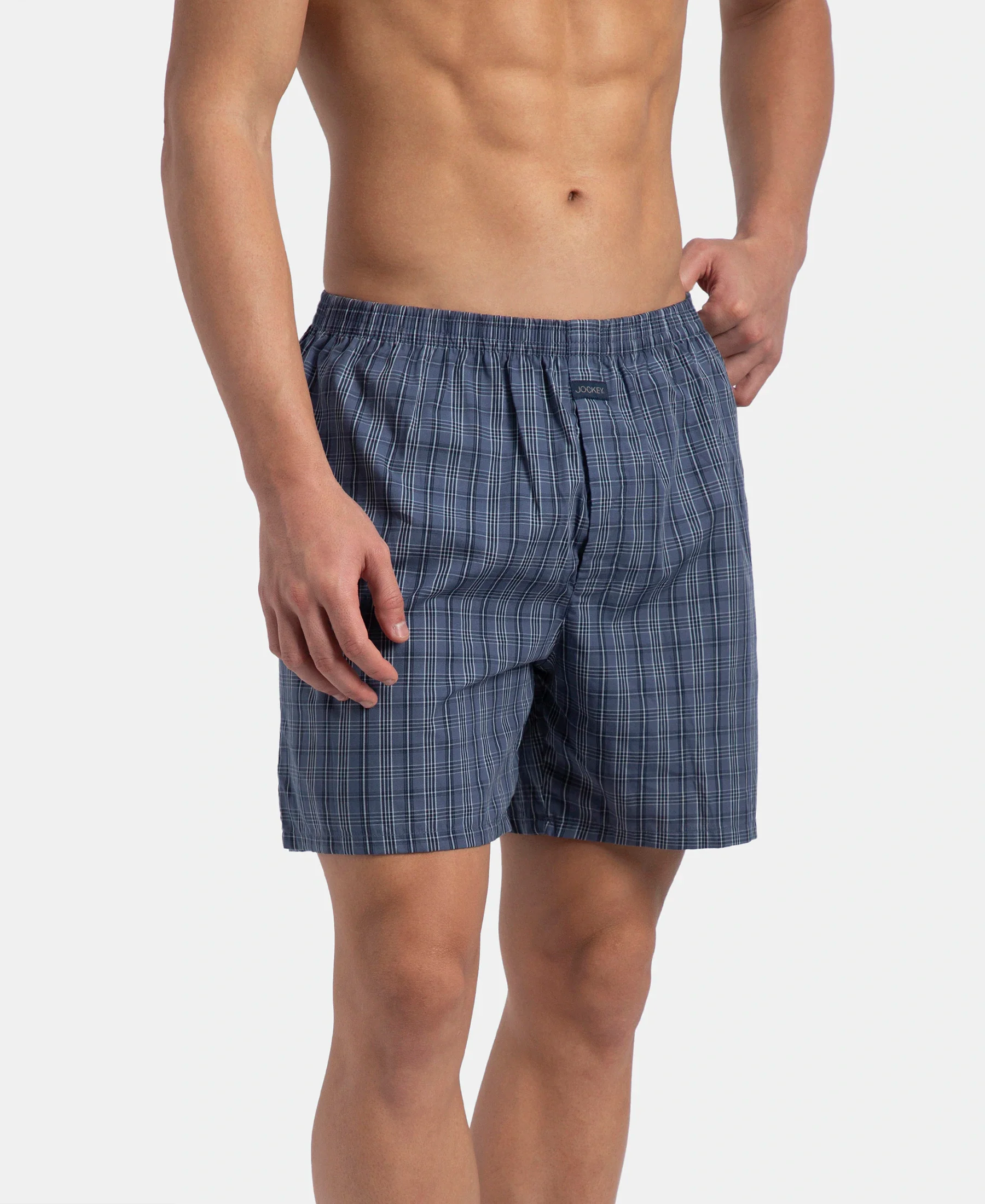 Super Combed Mercerized Cotton Woven Checkered Boxer Shorts with Back Pocket - Vintage Indigo & Black (Pack of 2) - Image 6
