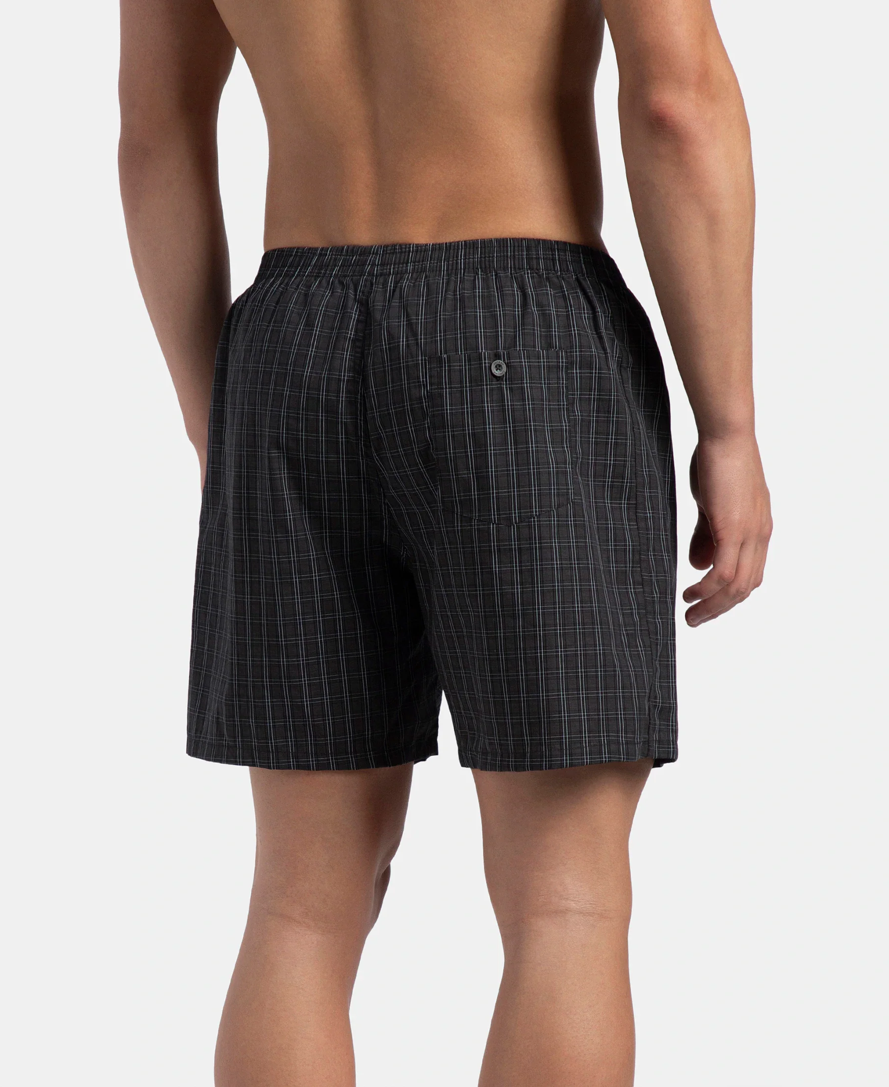 Super Combed Mercerized Cotton Woven Checkered Boxer Shorts with Back Pocket - Vintage Indigo & Black (Pack of 2) - Image 7
