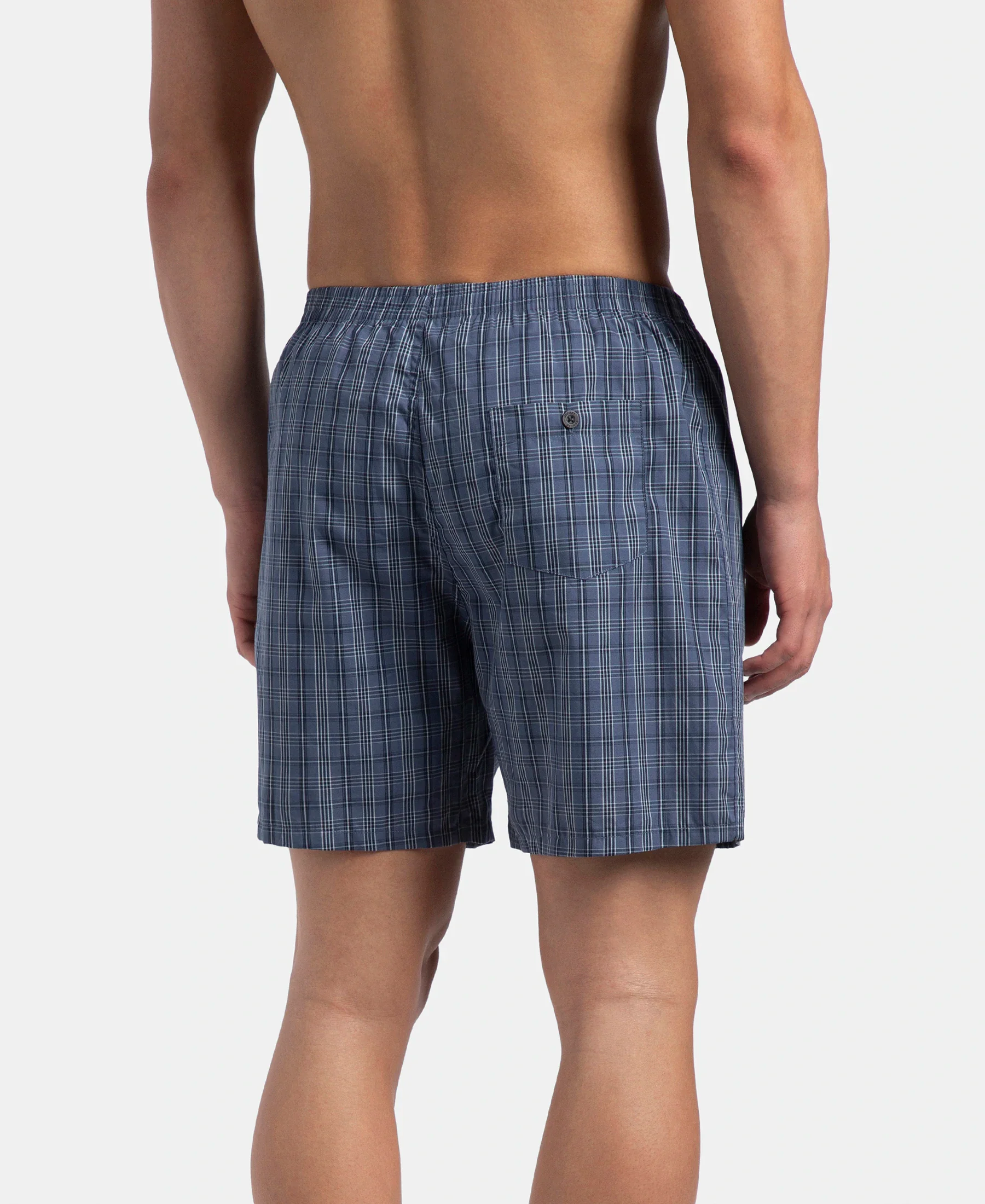 Super Combed Mercerized Cotton Woven Checkered Boxer Shorts with Back Pocket - Vintage Indigo & Black (Pack of 2) - Image 8