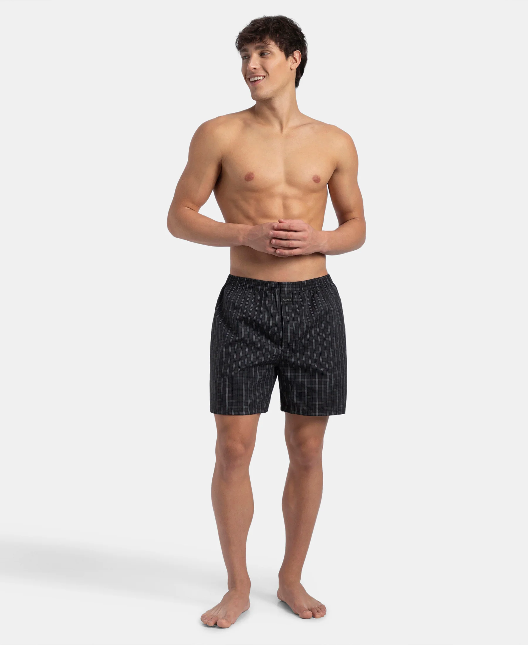 Super Combed Mercerized Cotton Woven Checkered Boxer Shorts with Back Pocket - Vintage Indigo & Black (Pack of 2) - Image 9