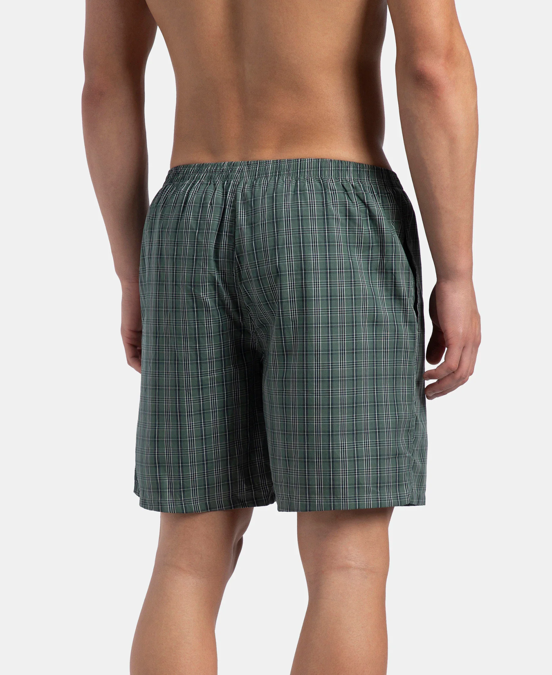 Super Combed Mercerized Cotton Woven Checkered Boxer Shorts with Side Pocket - Dark Forest & Seaport Teal (Pack of 2) - Image 8