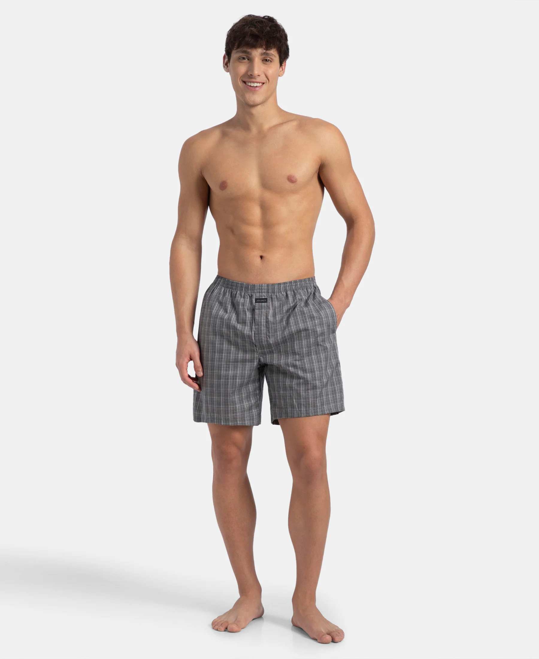 Super Combed Mercerized Cotton Woven Checkered Boxer Shorts with Side Pocket - Grey & Black (Pack of 2) - Image 10