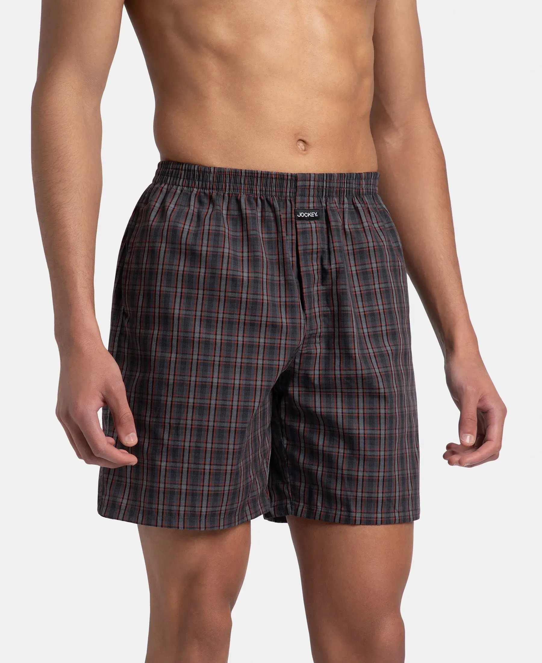 Super Combed Mercerized Cotton Woven Checkered Boxer Shorts with Side Pocket - Grey & Black (Pack of 2) - Image 3