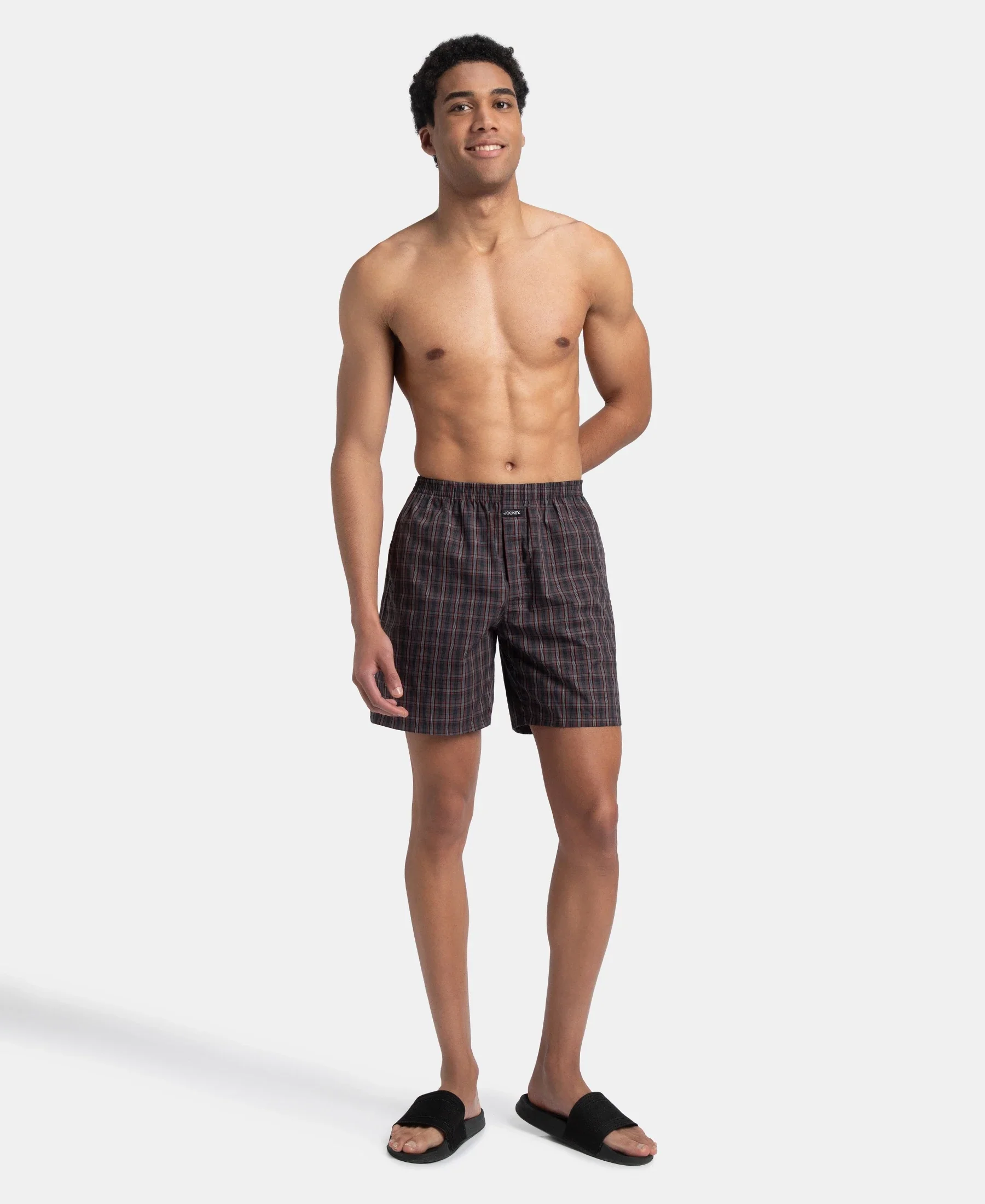 Super Combed Mercerized Cotton Woven Checkered Boxer Shorts with Side Pocket - Grey & Black (Pack of 2) - Image 4