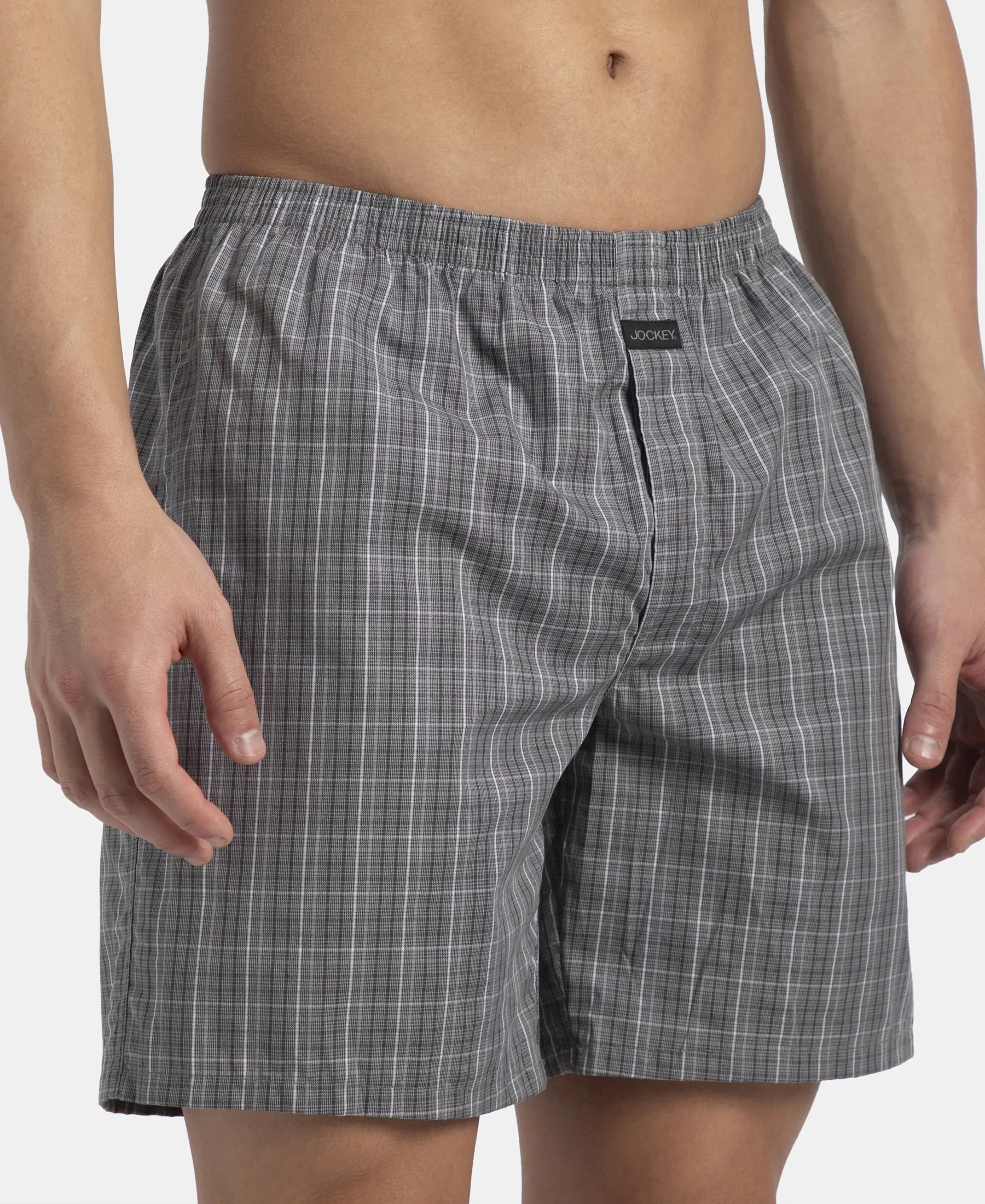 Super Combed Mercerized Cotton Woven Checkered Boxer Shorts with Side Pocket - Grey & Black (Pack of 2) - Image 14