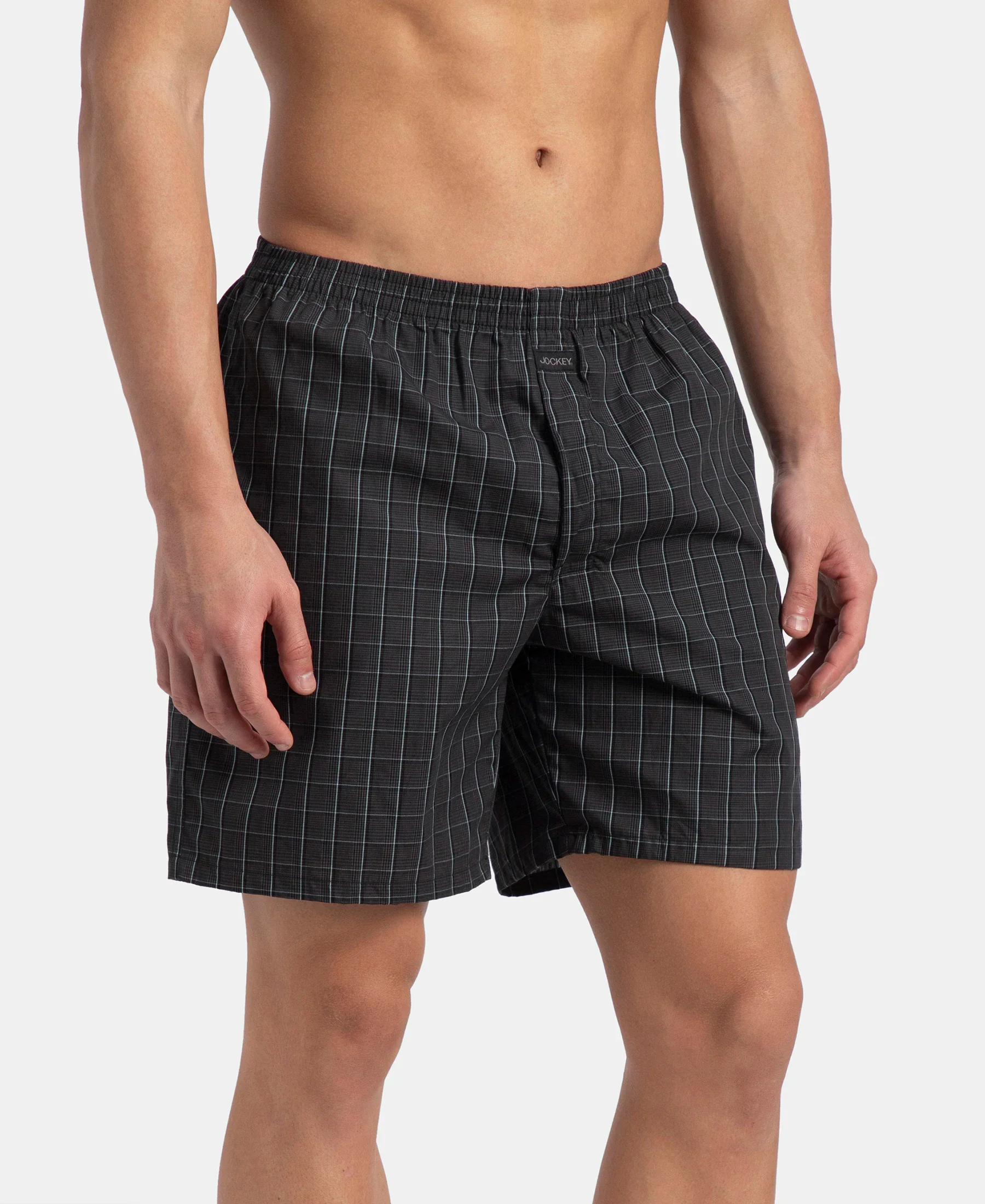 Super Combed Mercerized Cotton Woven Checkered Boxer Shorts with Side Pocket - Grey & Black (Pack of 2) - Image 4