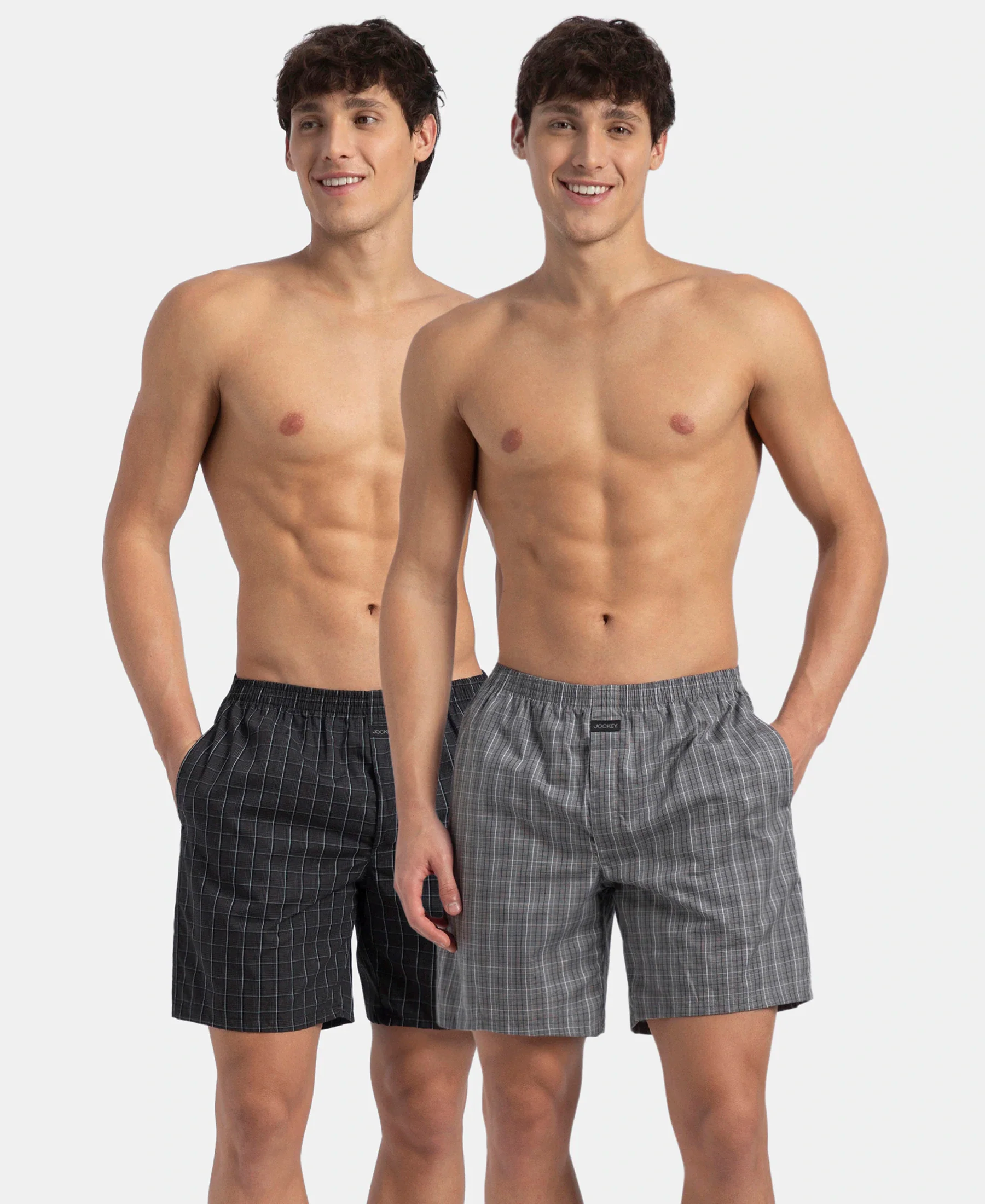 Super Combed Mercerized Cotton Woven Checkered Boxer Shorts with Side Pocket - Grey & Black (Pack of 2) - Image 5