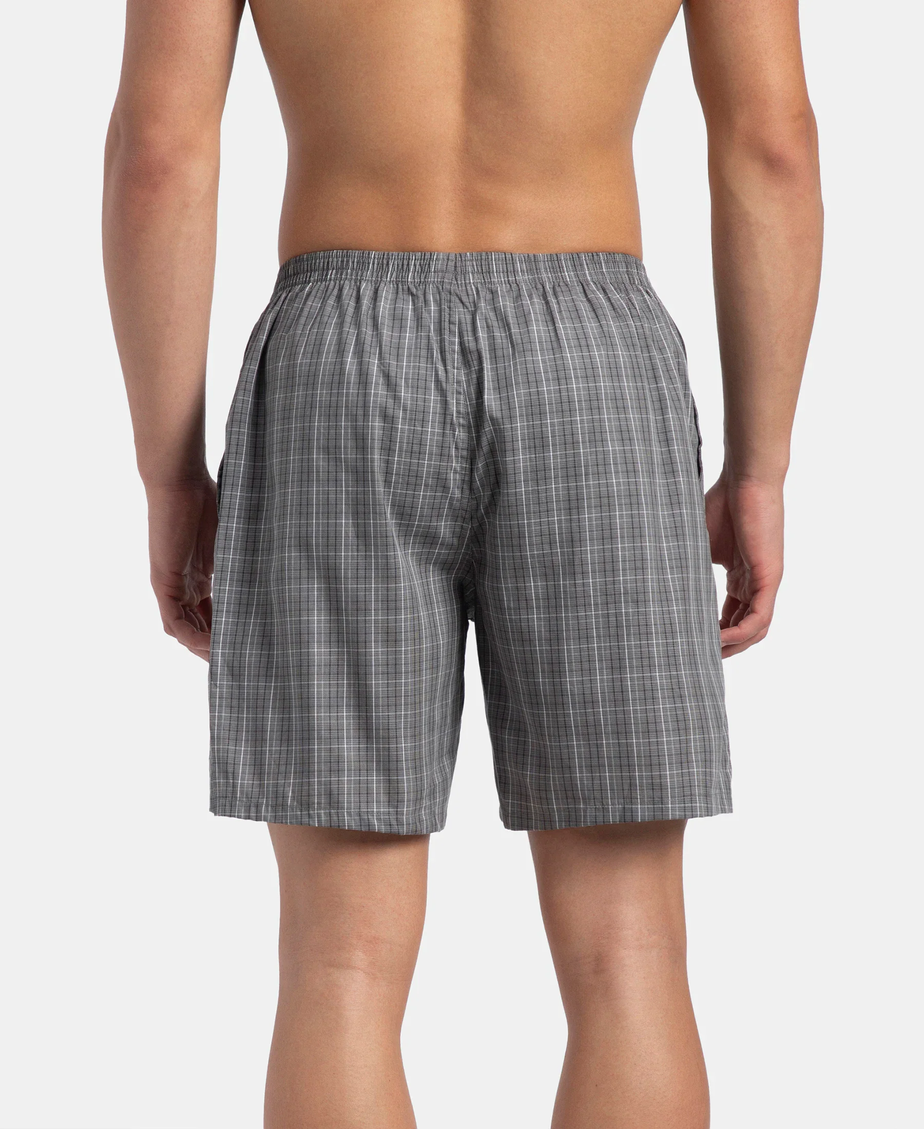 Super Combed Mercerized Cotton Woven Checkered Boxer Shorts with Side Pocket - Grey & Black (Pack of 2) - Image 7