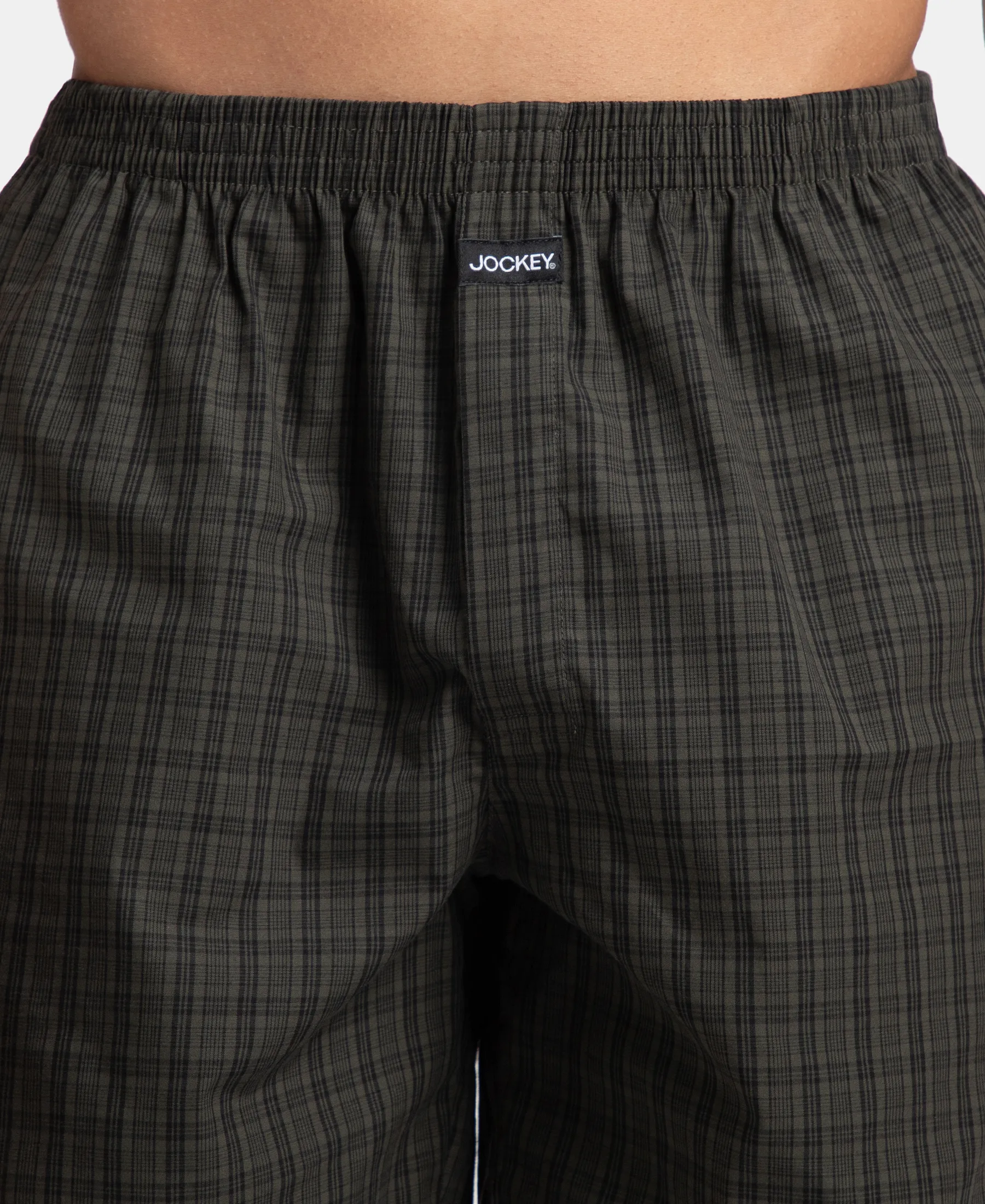 Super Combed Mercerized Cotton Woven Checkered Boxer Shorts with Side Pocket - Grey & Deep Olive (Pack of 2) - Image 8