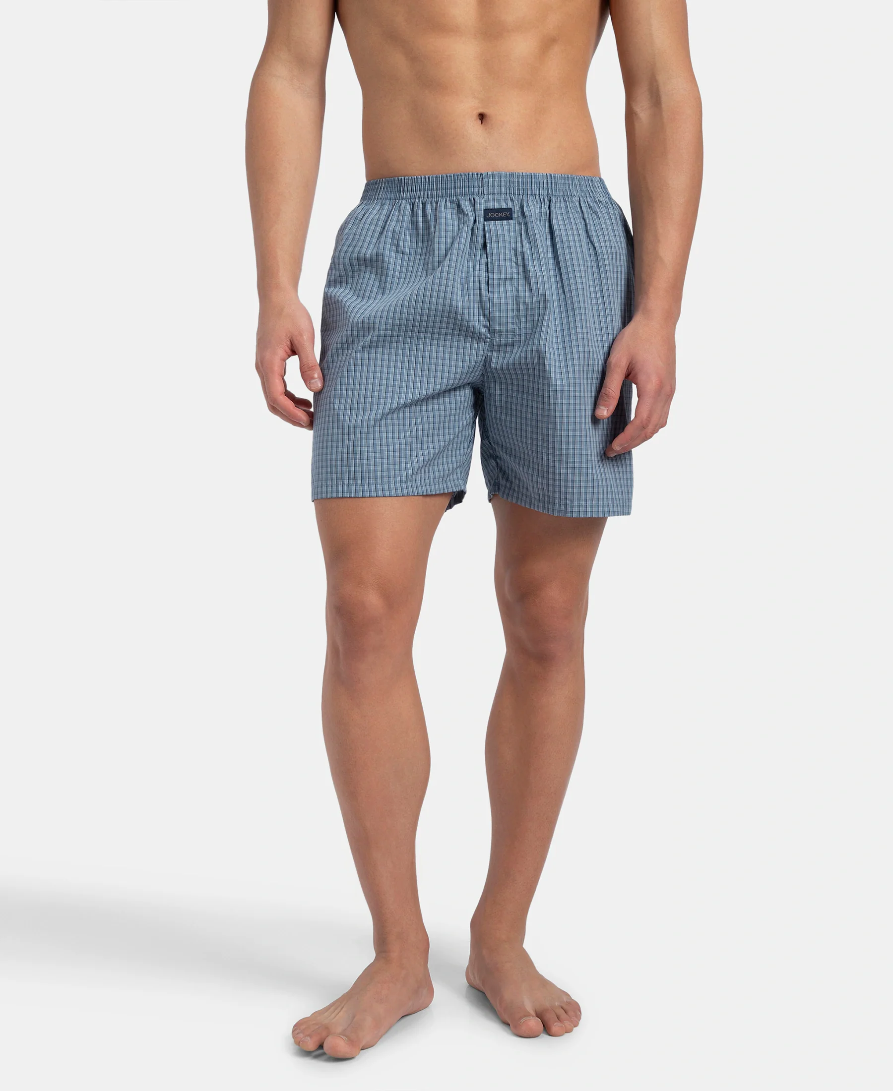 Super Combed Mercerized Cotton Woven Checkered Boxer Shorts with Side Pocket - Navy & Blue Shadow New (Pack of 2) - Image 12