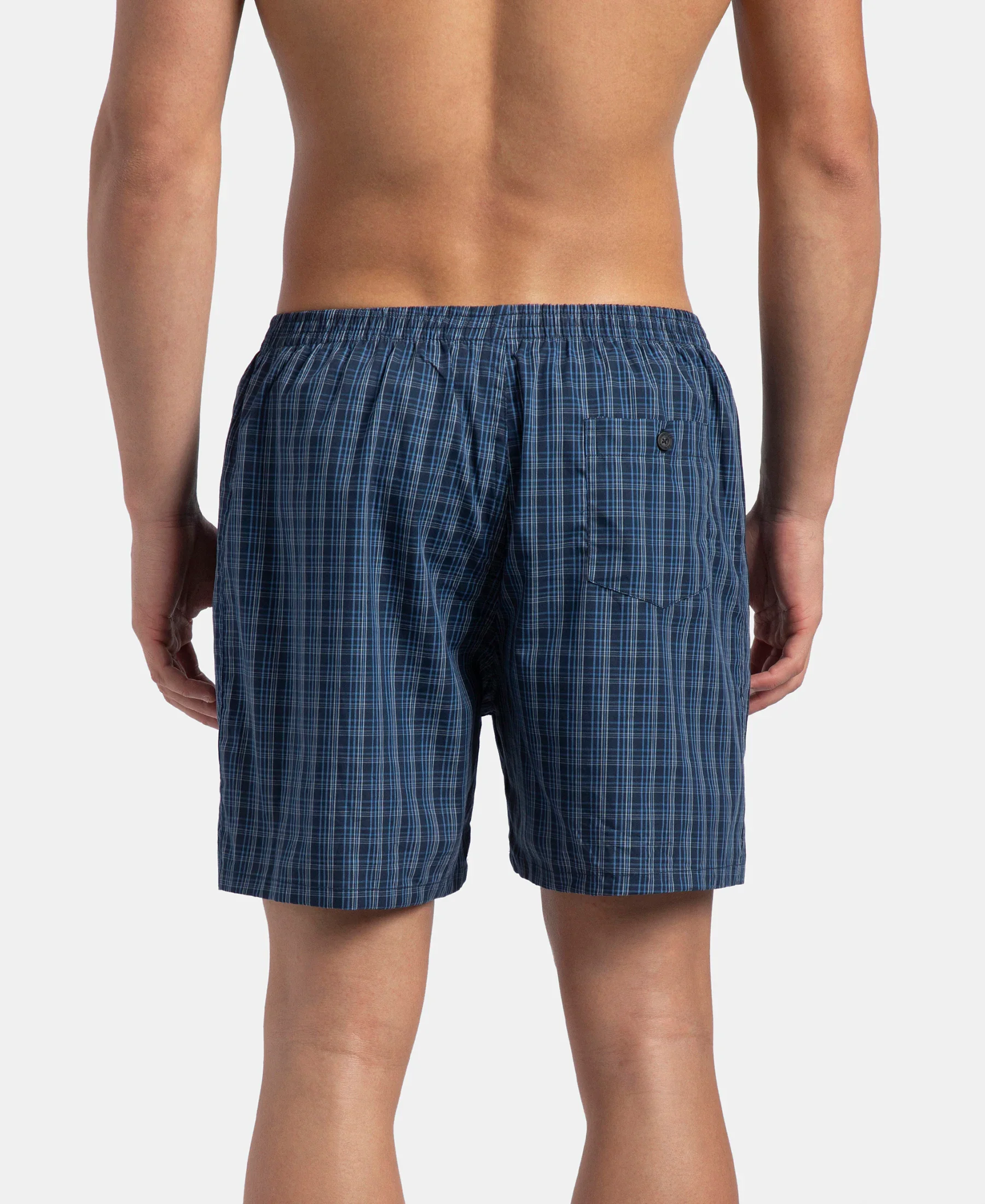 Super Combed Mercerized Cotton Woven Checkered Boxer Shorts with Side Pocket - Navy & Blue Shadow New (Pack of 2) - Image 7