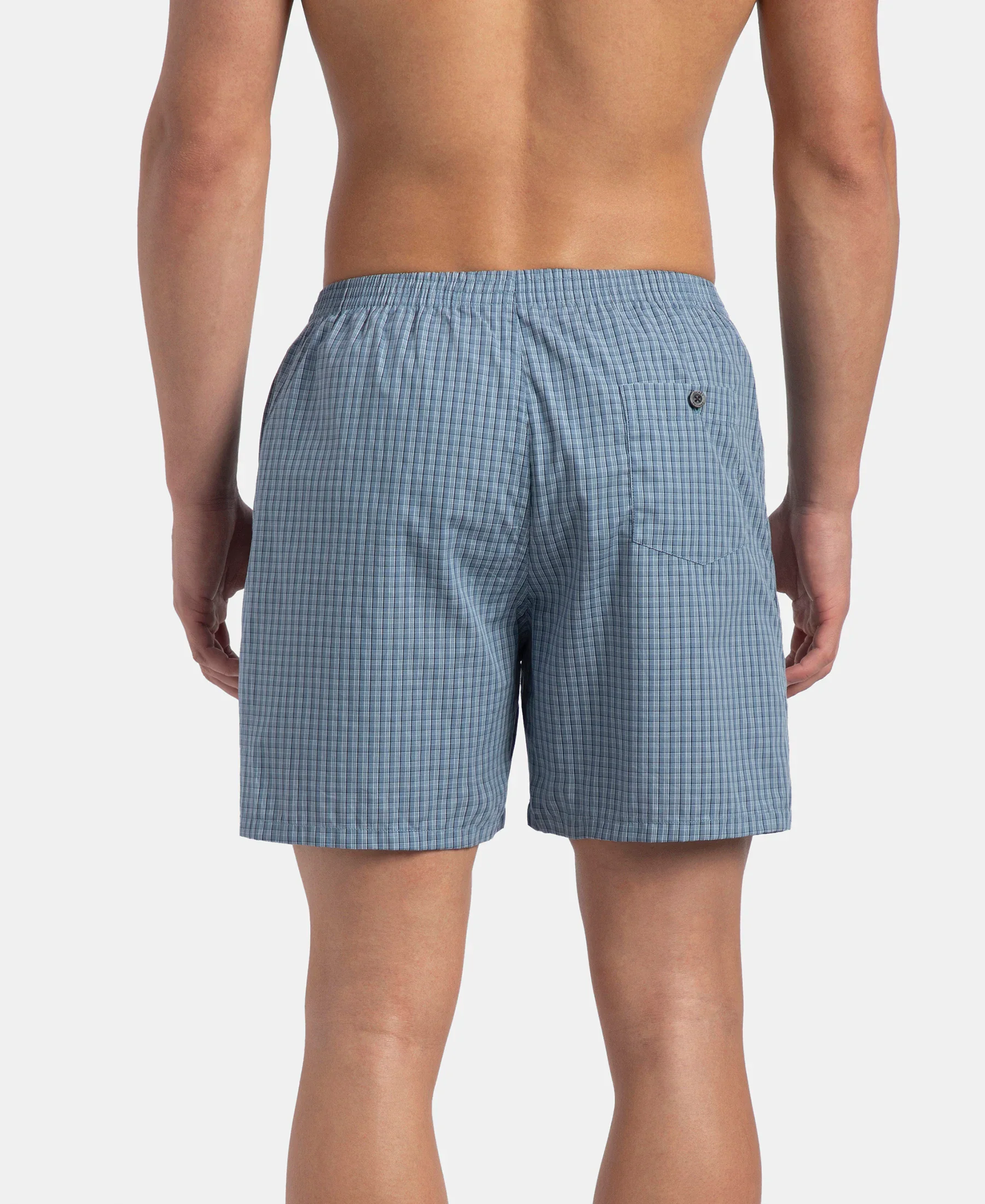 Super Combed Mercerized Cotton Woven Checkered Boxer Shorts with Side Pocket - Navy & Blue Shadow New (Pack of 2) - Image 8