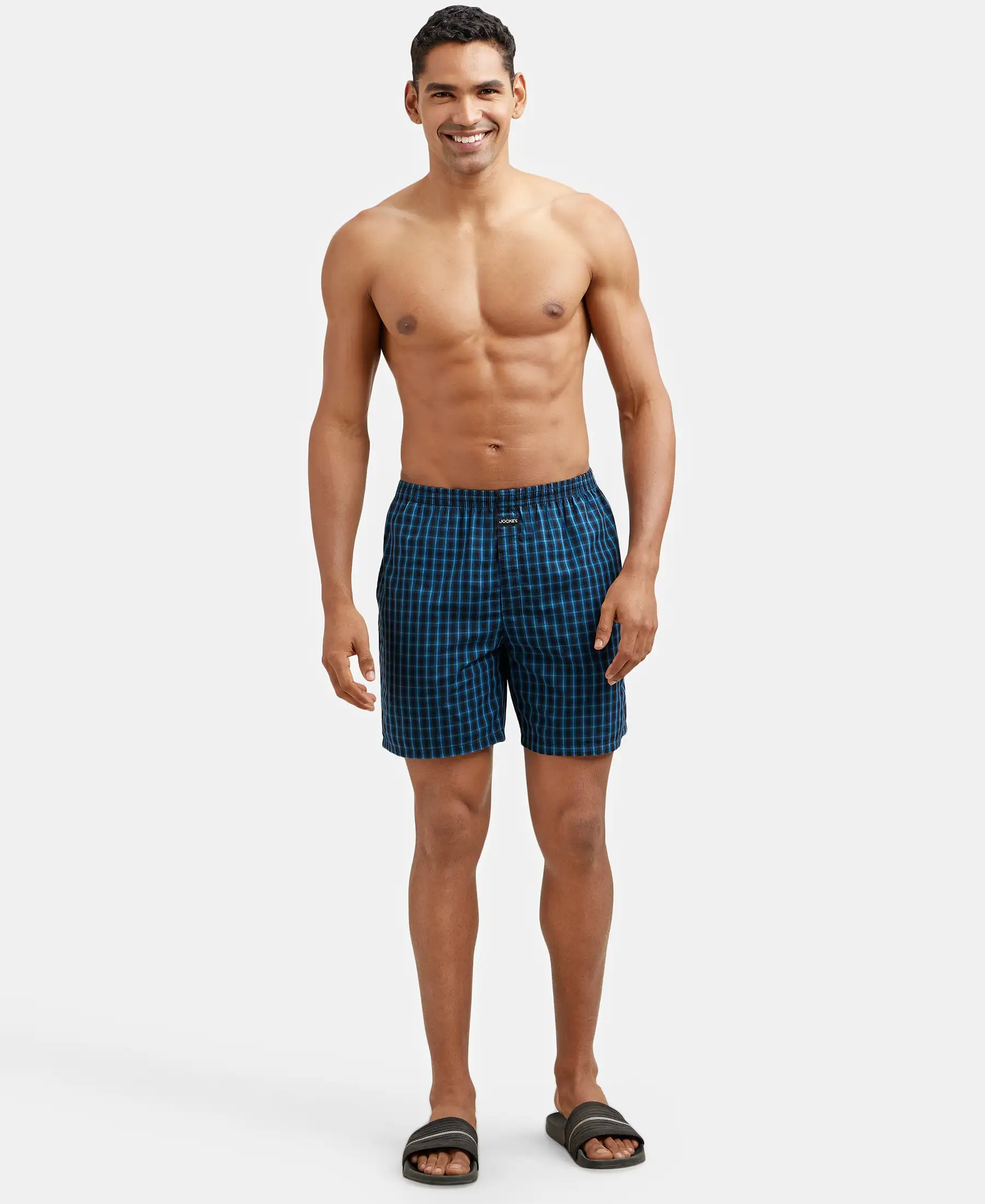 Super Combed Mercerized Cotton Woven Checkered Boxer Shorts with Side Pocket - Seaport Teal & Black(Pack of 2) - Image 10