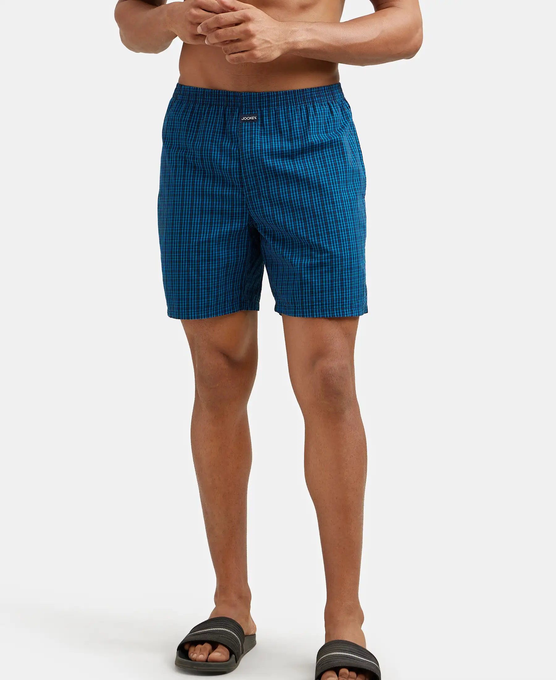 Super Combed Mercerized Cotton Woven Checkered Boxer Shorts with Side Pocket - Seaport Teal & Black(Pack of 2) - Image 11