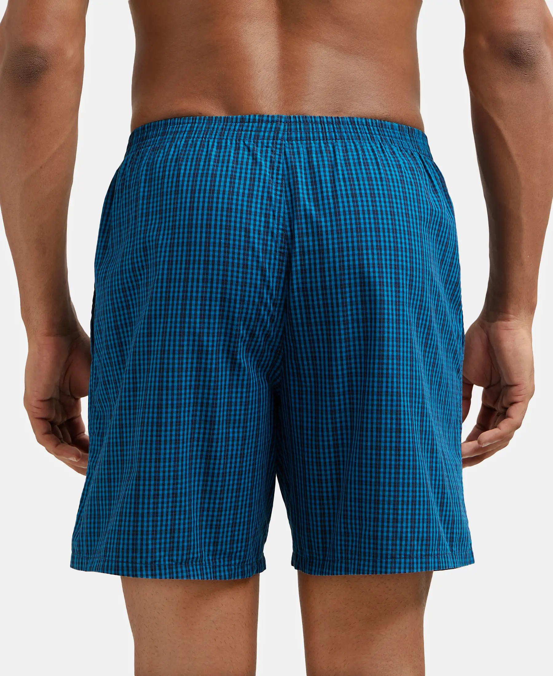 Super Combed Mercerized Cotton Woven Checkered Boxer Shorts with Side Pocket - Seaport Teal & Black(Pack of 2) - Image 7