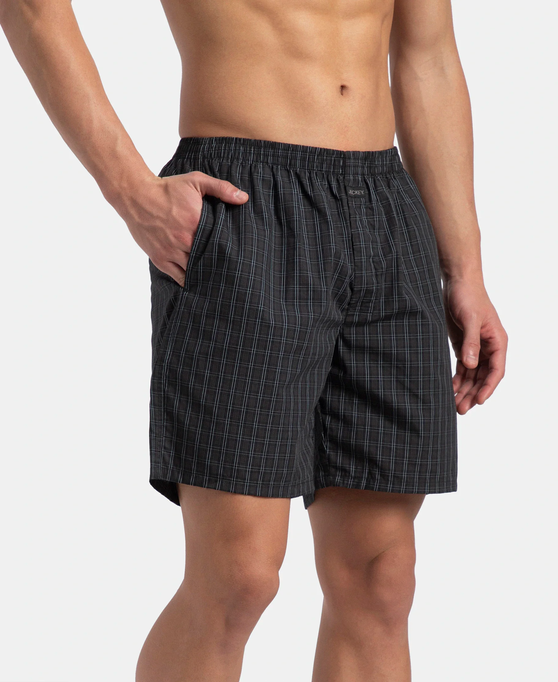 Super Combed Mercerized Cotton Woven Checkered Boxer Shorts with Side Pocket - Vintage Indigo & Black (Pack of 2) - Image 4